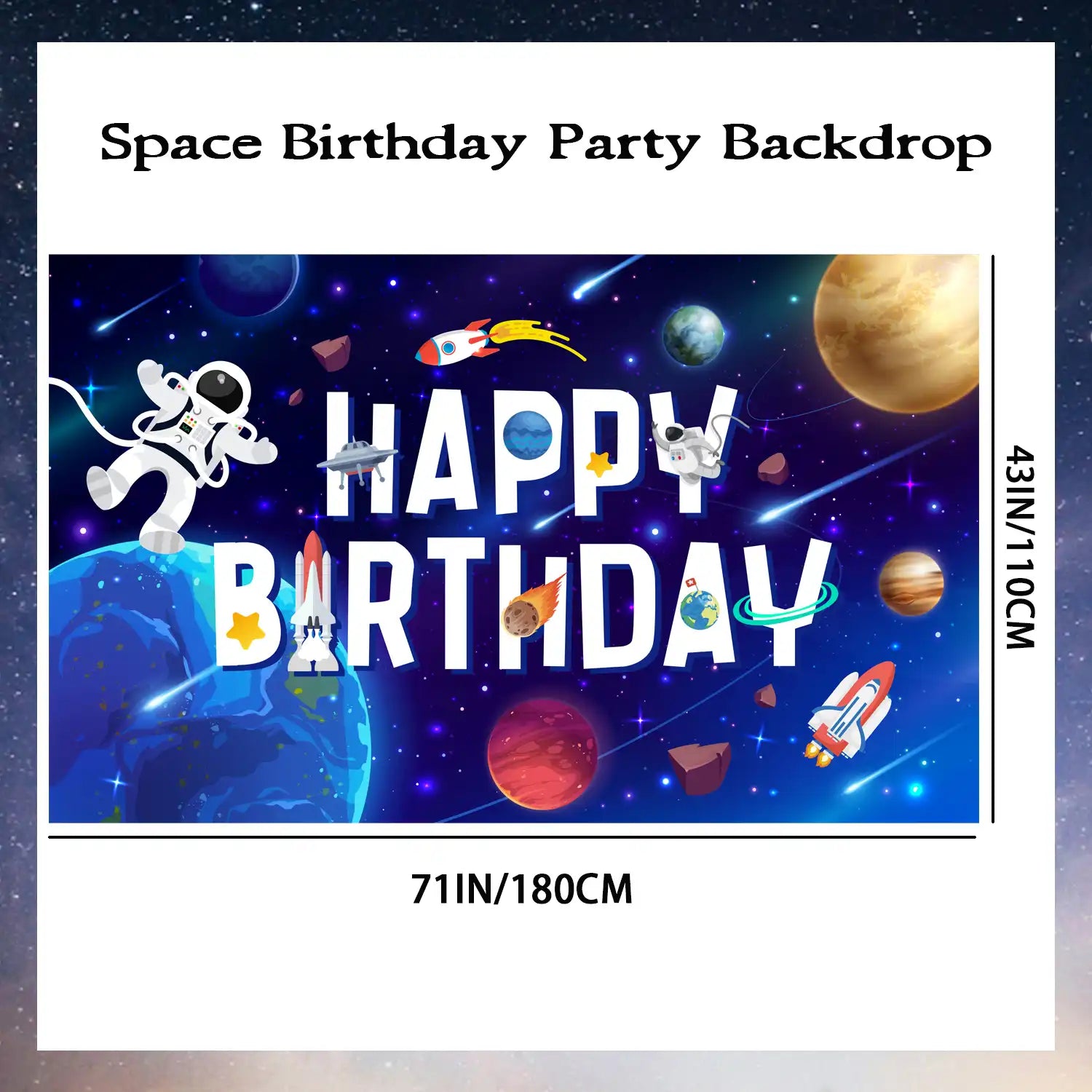 Space Backdrop, 71'' x 43'' Outer Space Birthday Backdrop, Outer Space Happy Birthday Backdrop & Space Themed Party Backdrop, for Outer Space Party Decorations & Outer Space Birthday Decorations