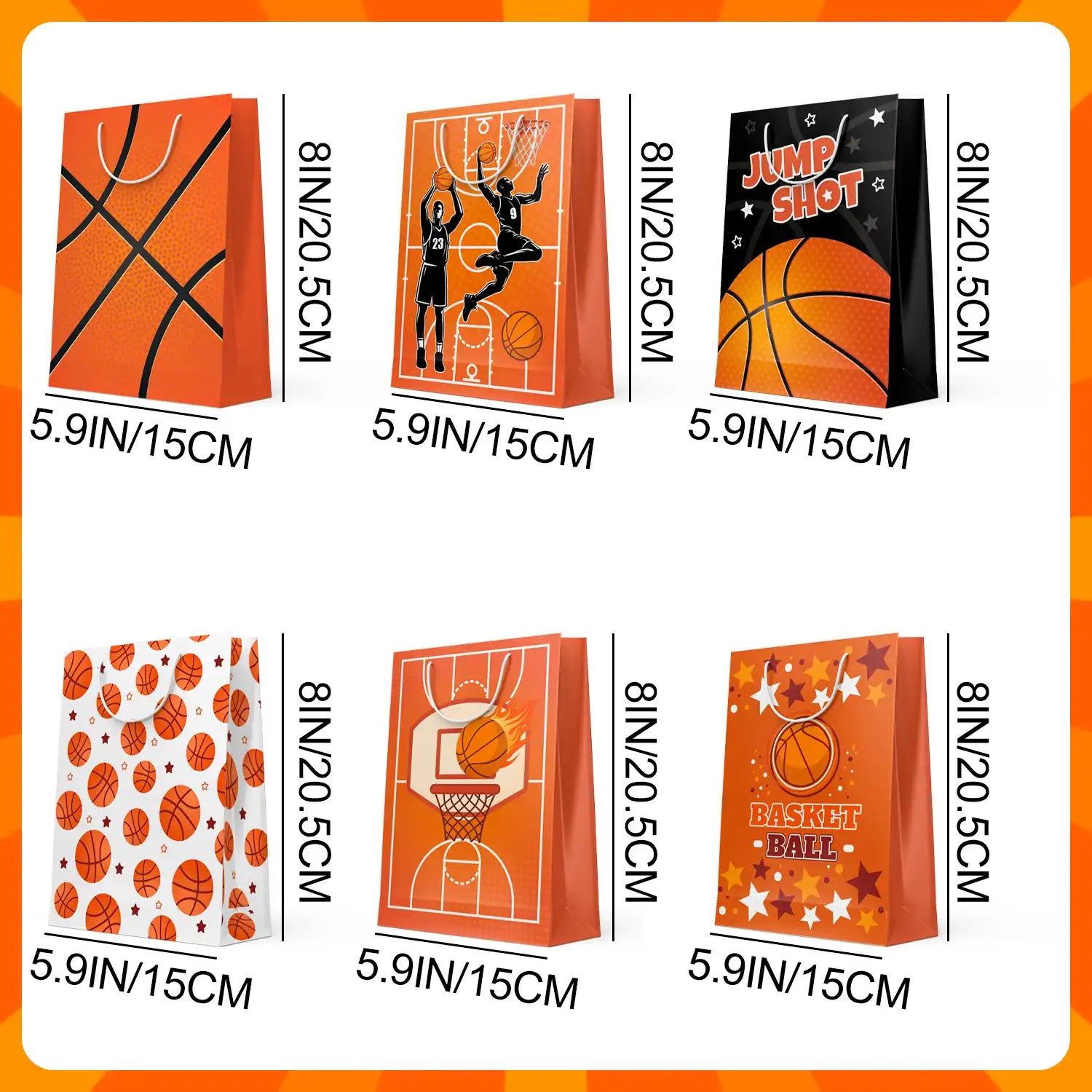 Basketball Gift Bags, 24 Pcs Basketball Gifts Paper Bag Set - Basketball Treat Bags, Basketball Party Bags & Basketball Goody Bags for Basketball Party Decorations & Basketball Birthday Decorations
