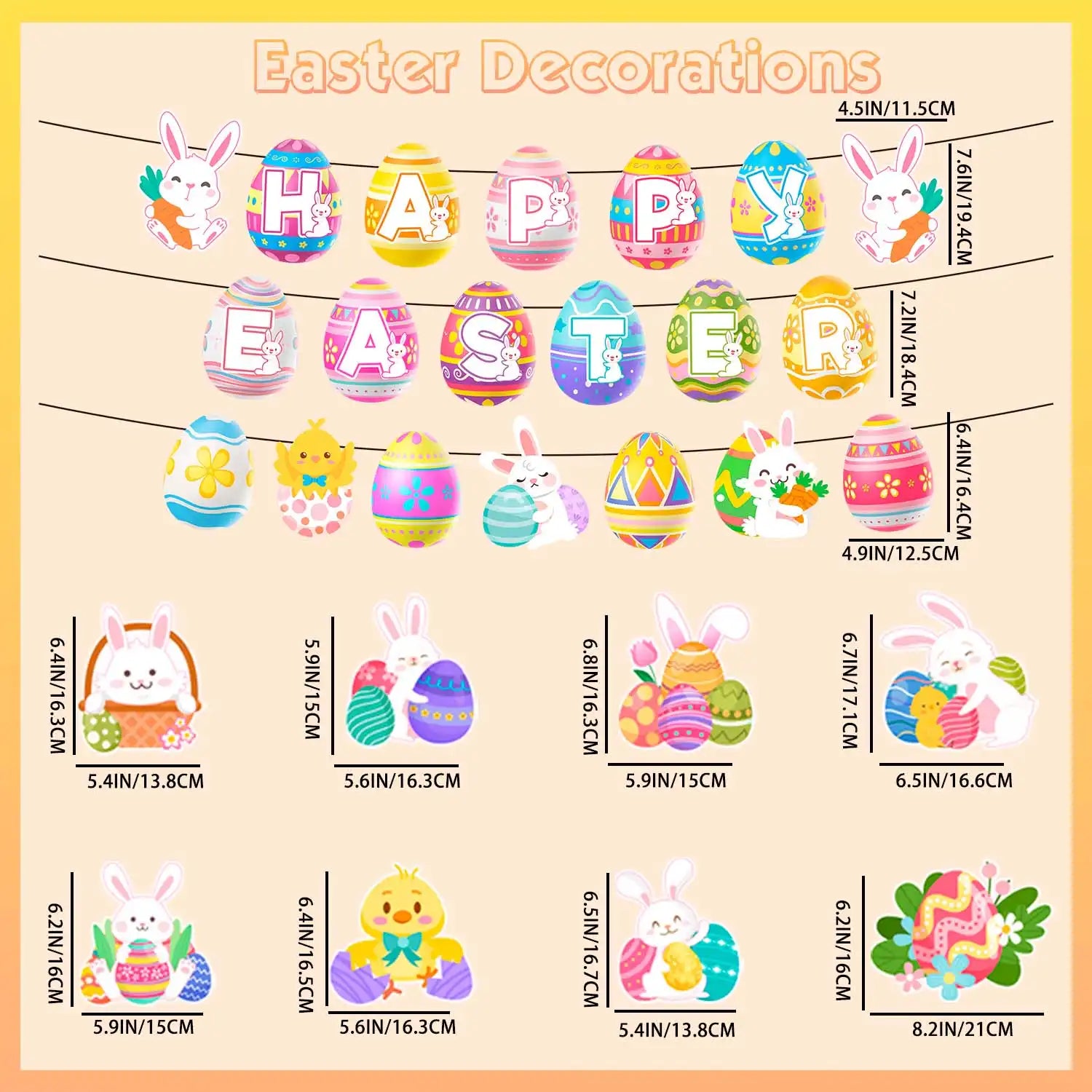 Easter Swirl Banner, 9Pcs Easter Hanging Party Decorations Set - Happy Easter Banner, Easter Hanging Decorations Banner Easter Egg Bunny Hanging Swirl for Home Office School Easter Party Decorations