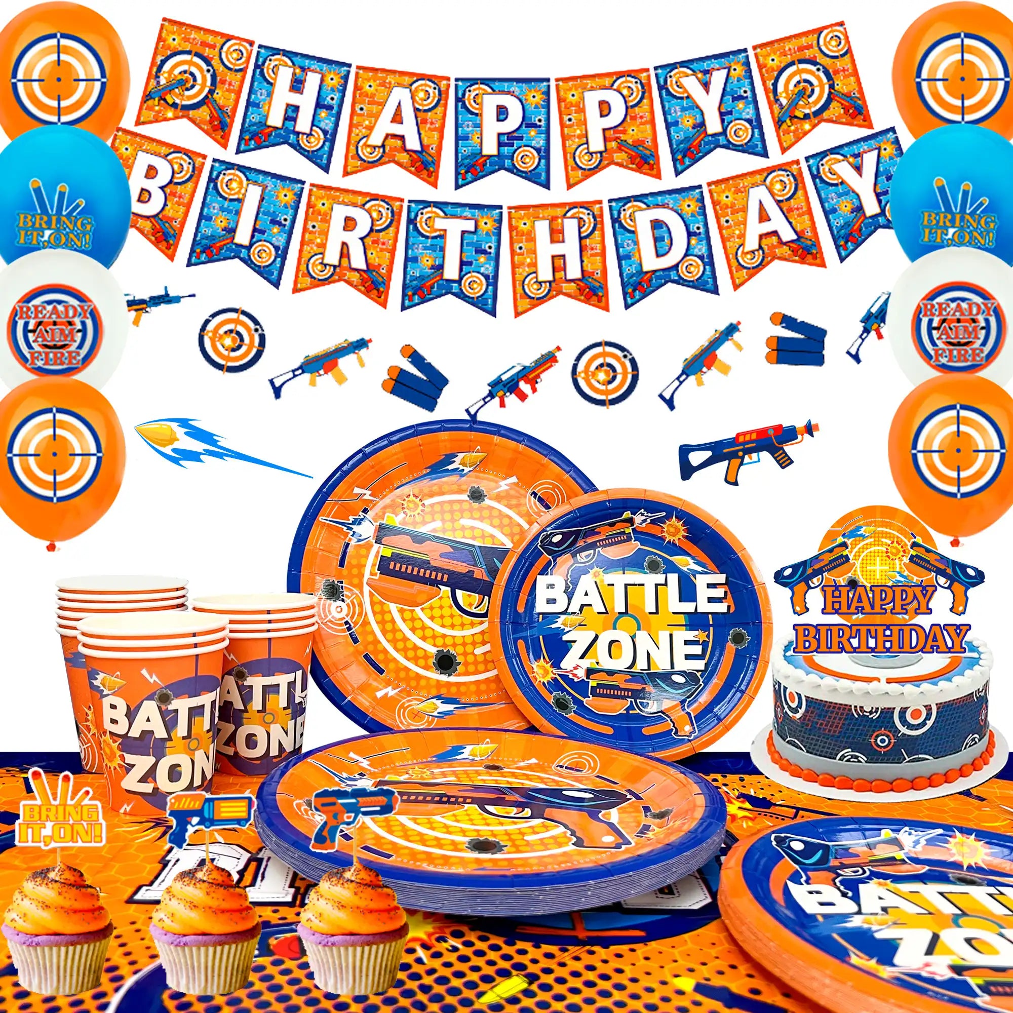 Dart War Party Supplies, 16 Guests Dart War Birthday Decorations set Include Dart War Party Plates Cups Napkins Tableware set Tablecloth Balloons ect Gun Party Supplies for Boys Birthday,Serves 16