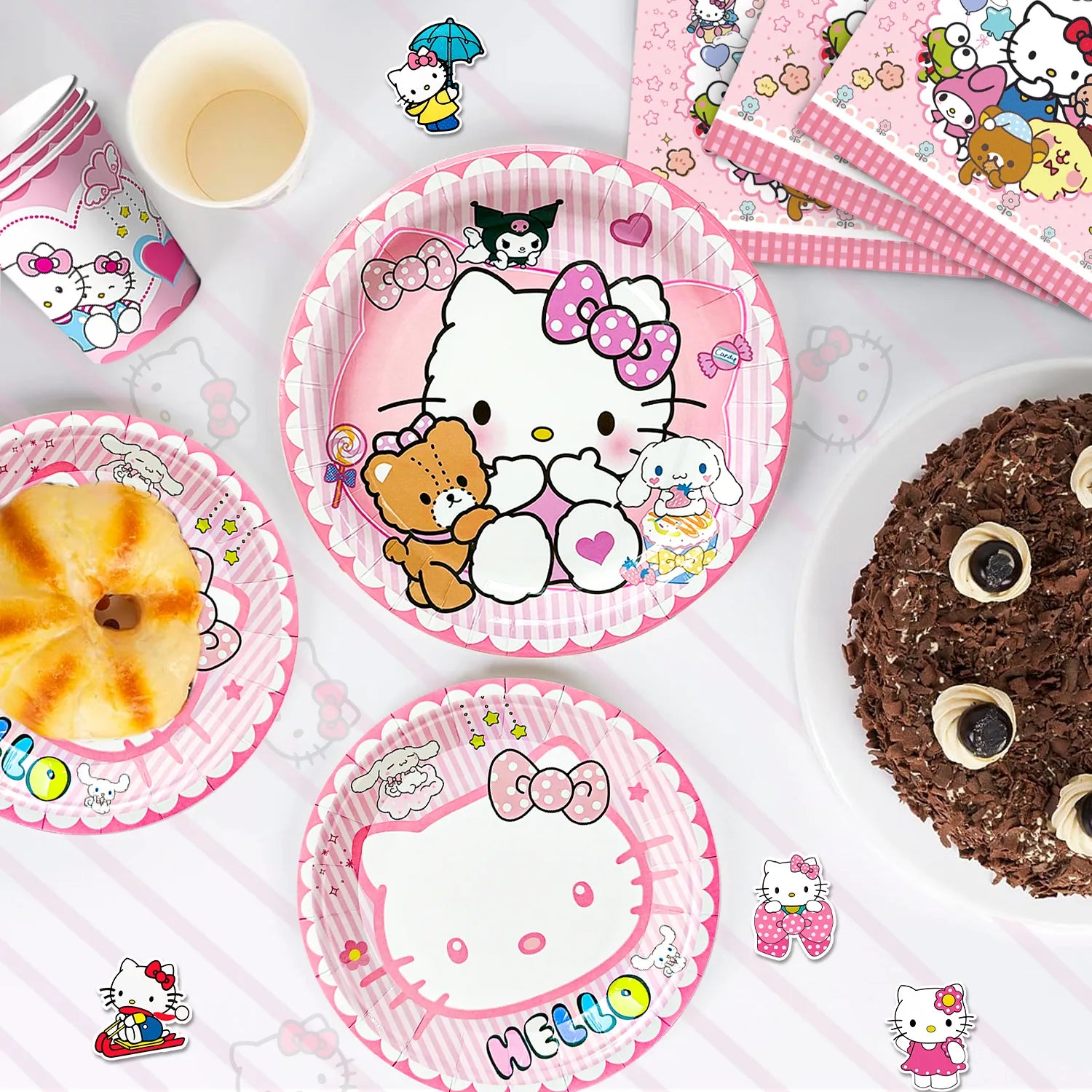 Hello Kitty Birthday Decorations,84pcs Hello Kitty Party Decorations & Hello Kitty Party Tableware Set - Hello Kitty Party Plates Cups Napkins Backdrop Balloon Banner etc Hello Kitty Party Supplies