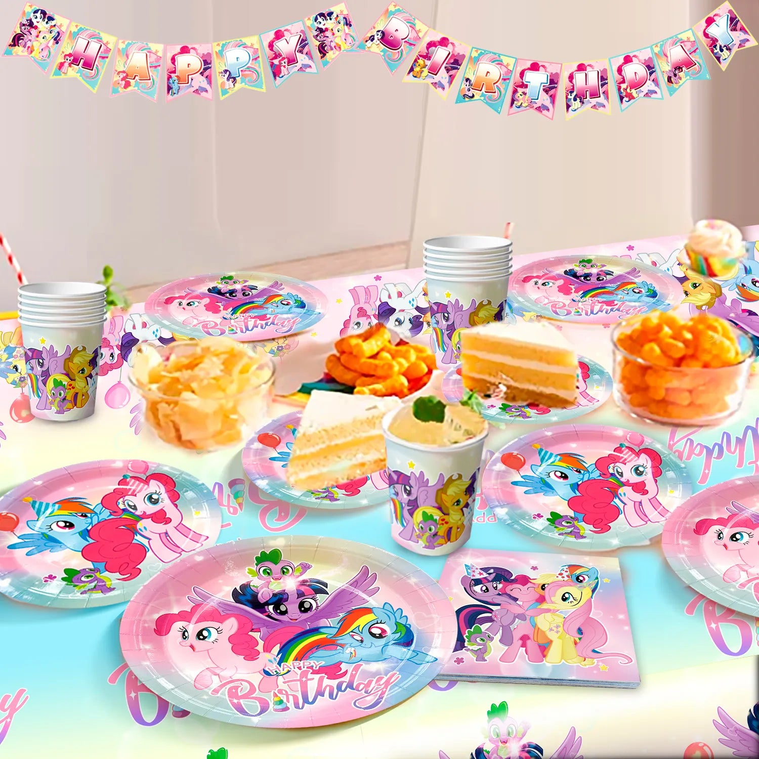 My Little Pony Birthday Party Supplies, 16-Person My Little Pony Decorations & Tableware Set - My Little Pony Plates Cups Napkins & My Little Pony Birthday Party Banner etc My Little Pony Party Supplies