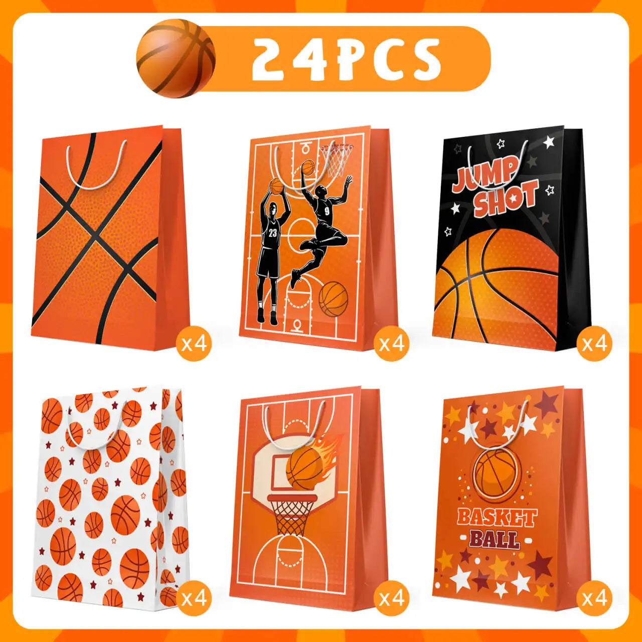 Basketball Gift Bags, 24 Pcs Basketball Gifts Paper Bag Set - Basketball Treat Bags, Basketball Party Bags & Basketball Goody Bags for Basketball Party Decorations & Basketball Birthday Decorations