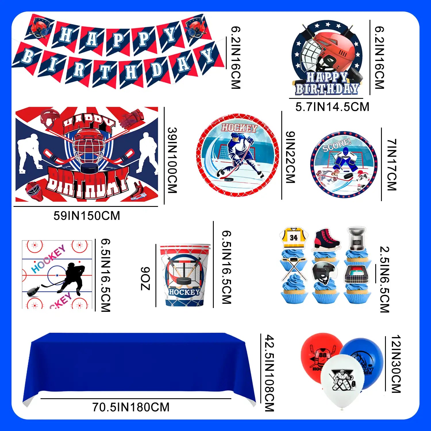 Hockey Birthday Decorations, 108 Pcs Hockey Party Decorations & Hockey Tableware Set - Hockey Party Balloons Banner Backdrop & Hockey Plates Napkins Tablecloth etc Ice Hockey Birthday Party Supplies