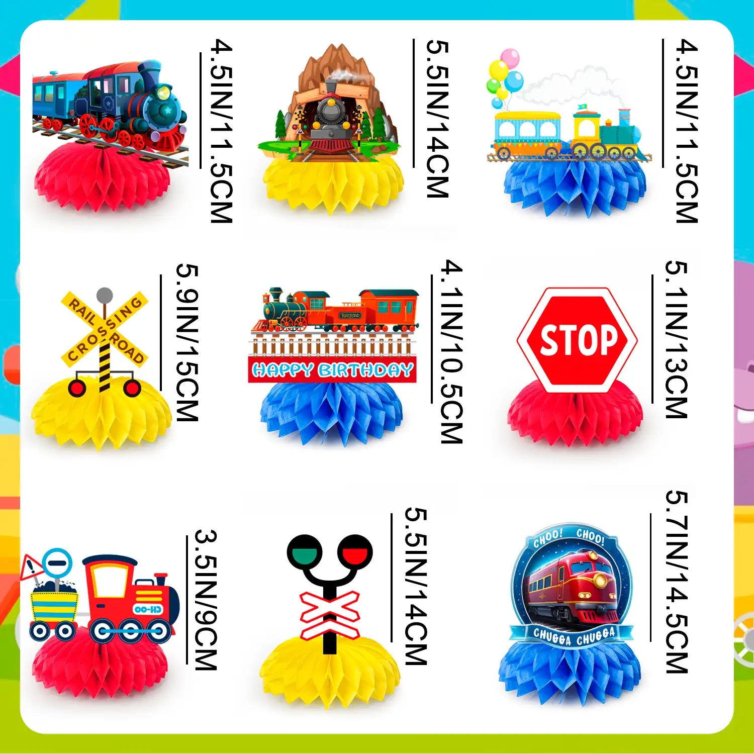Train Honeycomb Centerpiece, 9 Guests Train Party Decorations Honeycomb Centerpieces Kit- Train Party Honeycomb Centerpiece&Train Birthday Honeycomb Centerpieces for Chugga Chugga Two Two Party Decorations