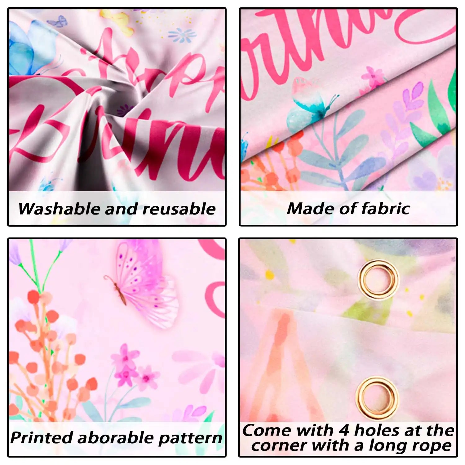 43'' x 71'' Butterfly Birthday Backdrop for Butterfly Birthday Party Decorations Supplies, Butterfly Birthday Party Banner Background Butterfly Background for Spring Butterflies Birthday Decorations