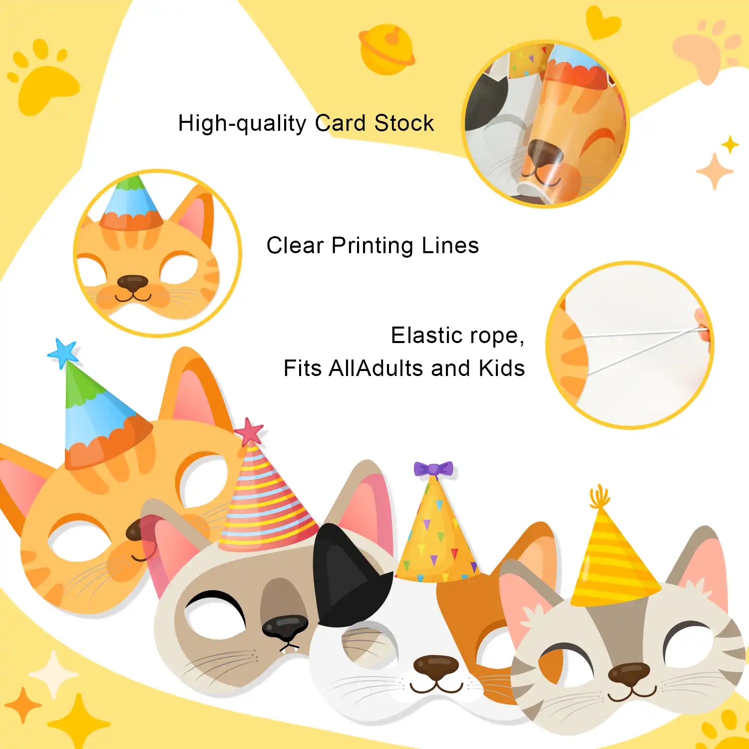 Cat Birthday Masks, 24 Pcs Kitten Birthday Party Masks Set - Cat Party Favor Masks, Cat Party Masks & Cat Masks for Kids Party, for Cat Birthday Decorations & Cat Birthday Photo Booth Props