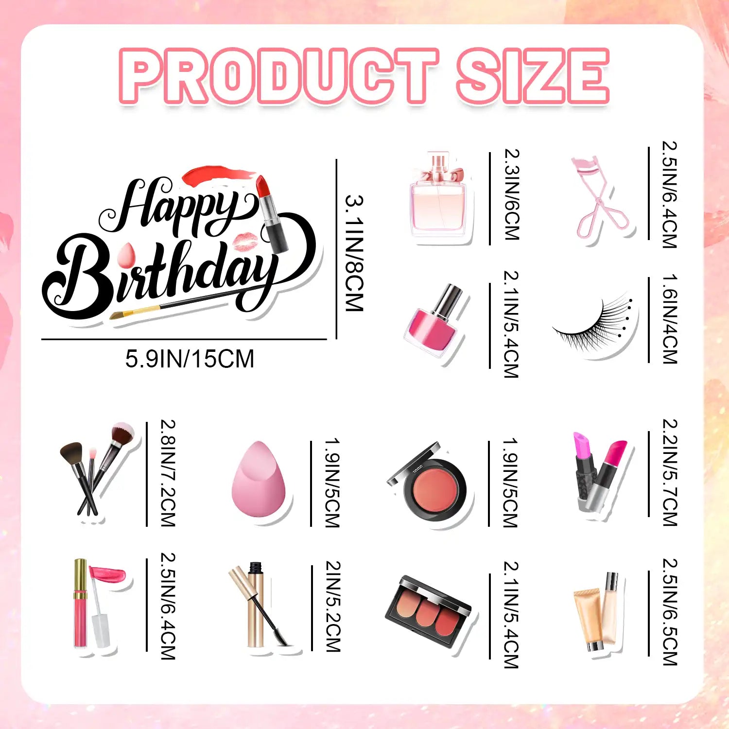 Makeup Cake Decorations, 24 Pcs Makeup Cupcake Toppers/Makeup Party Cupcake Toppers + 1 Pcs Makeup Theme Cake Toppers/Makeup Cake Topper for Makeup Birthday Party Decorations & Spa Party Decorations