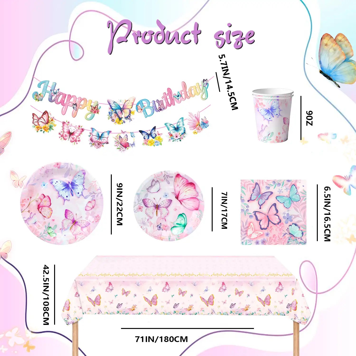 Butterfly Birthday Party Supplies, Butterfly Plates and Napkins Party Supplies - Butterfly Party Plates Napkins Cups Tablecloth & Butterfly Birthday Decorations Banner for Butterfly Theme Party Decor