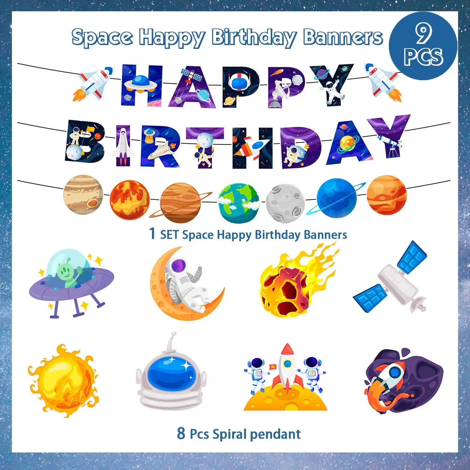 Outer Space Birthday Party Decorations Set - Space Themed Happy Birthday Banner & Solar System Hanging Swirl Decorations for Space Themed Party Decorations and Space Birthday Decorations Supplies