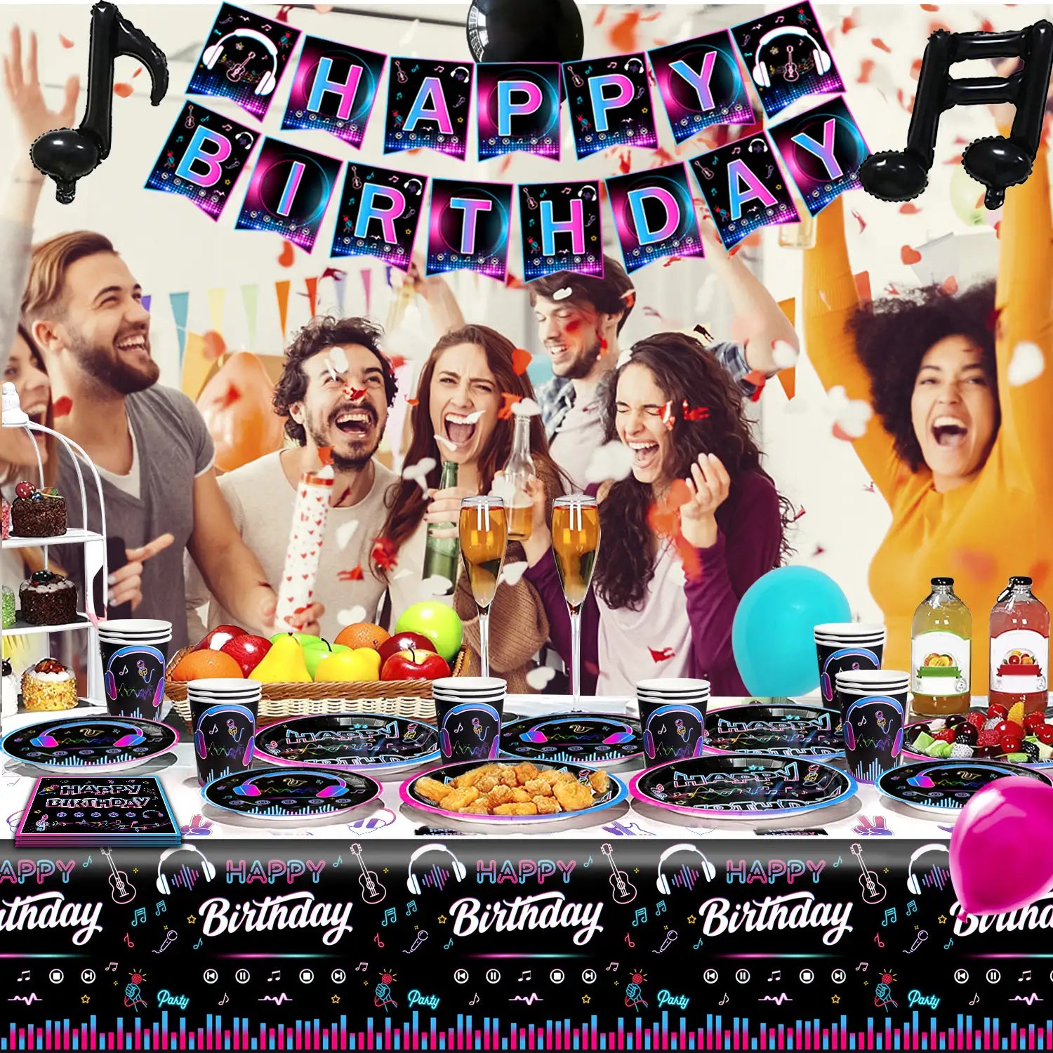 Tik Tok Party Supplies, 16 Guests Tik Tok Party Decorations & Tableware Set - Tik Tok Party Cups,Tik Tok Paper Plates Napkins Tablecloth Balloons Backdrop etc Tik Tok Theme Party Supplies for Boys/Girls