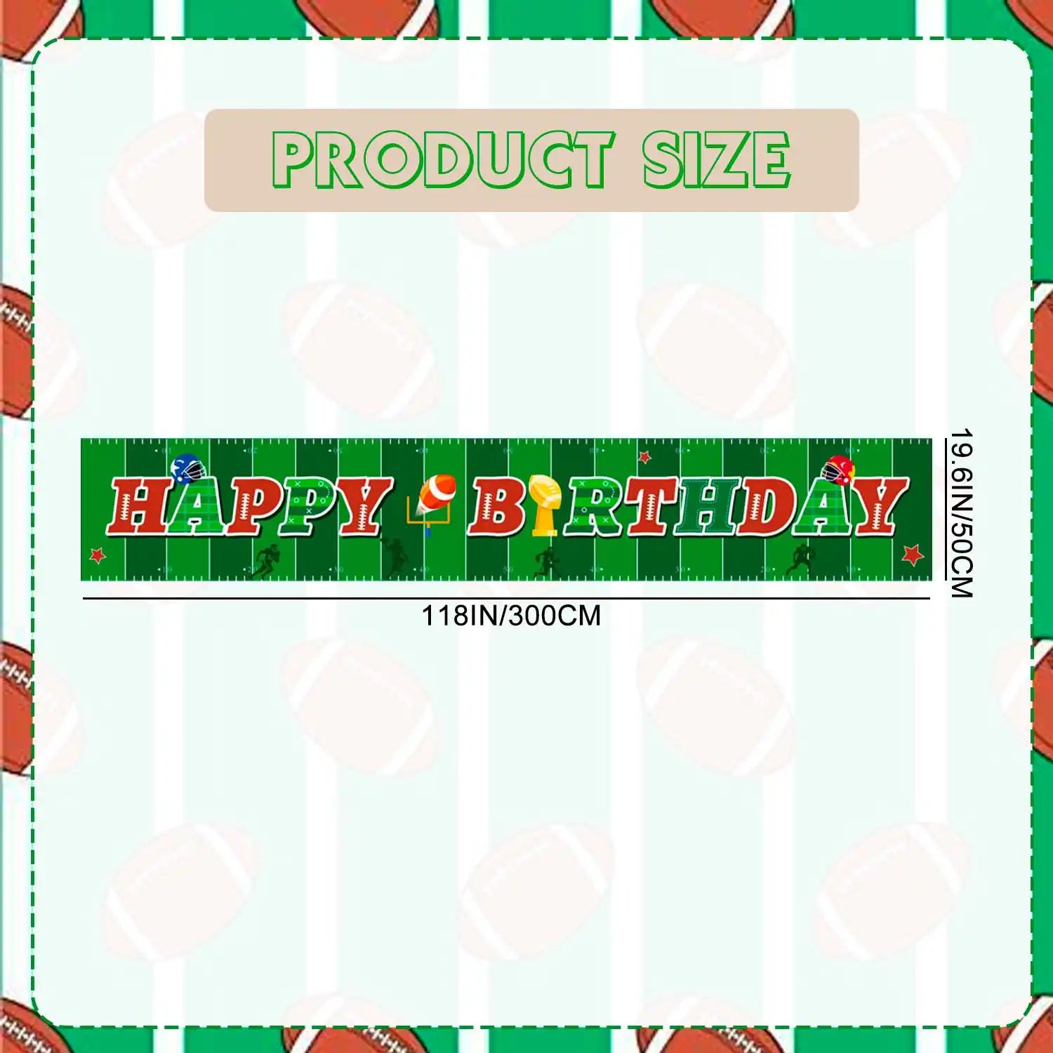 Football Fence Banner, 118 x 19.6'' Rugby Fence Banner, Football Party Yard Banner & Large Football Happy Birthday Banner for Football Decorations Supplies for Outdoor Yard Garden