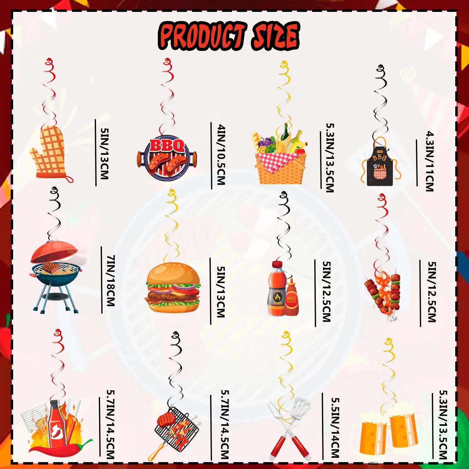 33pcs Summer Picnic Party Hanging Decor, Summer Bbq Hanging Swirls Picnic Birthday Hanging Swirl Barbecue Decor Swirls for Backyard Summer Bbq Party Supplies Decorations