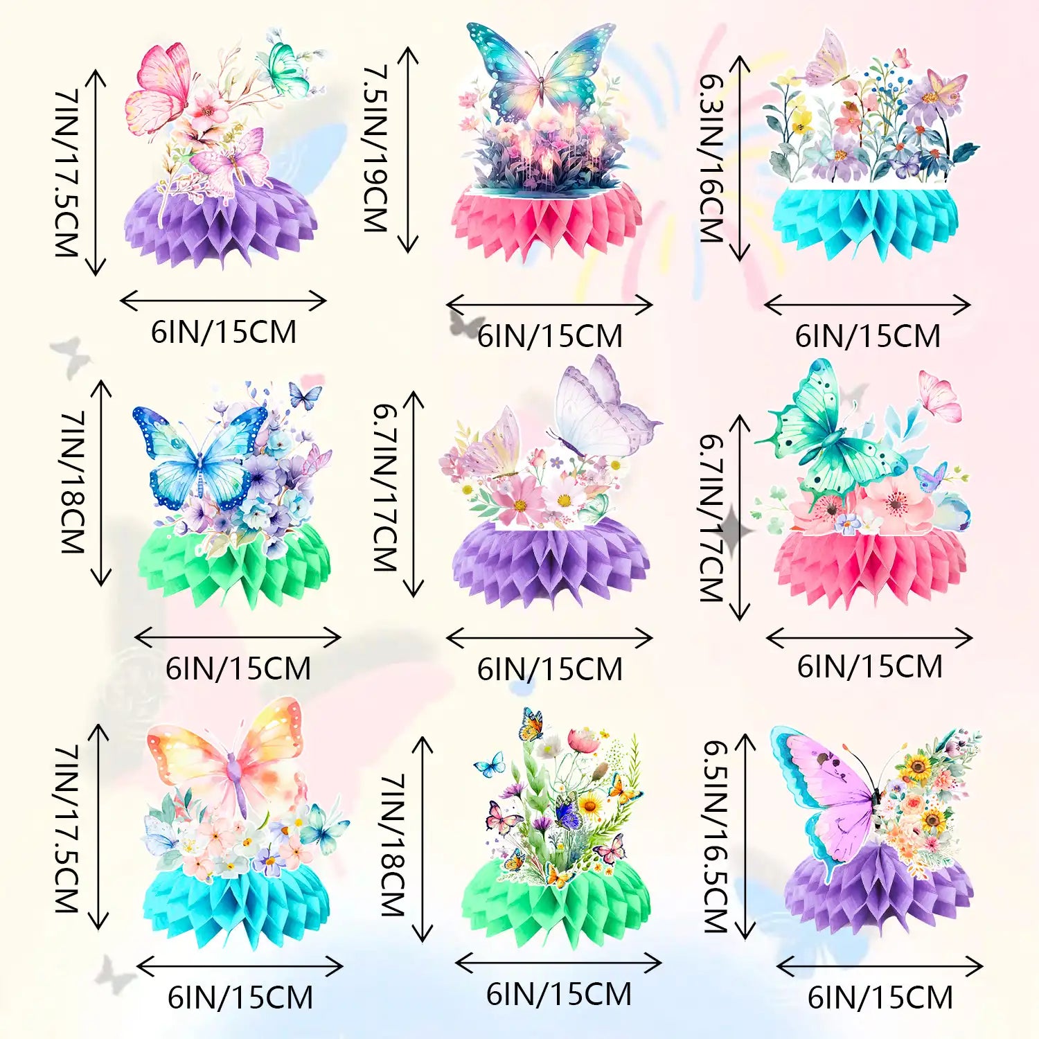 Butterfly Honeycomb Centerpieces, 9 Pcs Butterfly Honeycomb Table Centerpiece, Butterfly Baby Shower Party Honeycomb & Butterfly Themed Honeycomb Centerpiece for Floral Butterfly Birthday Decorations