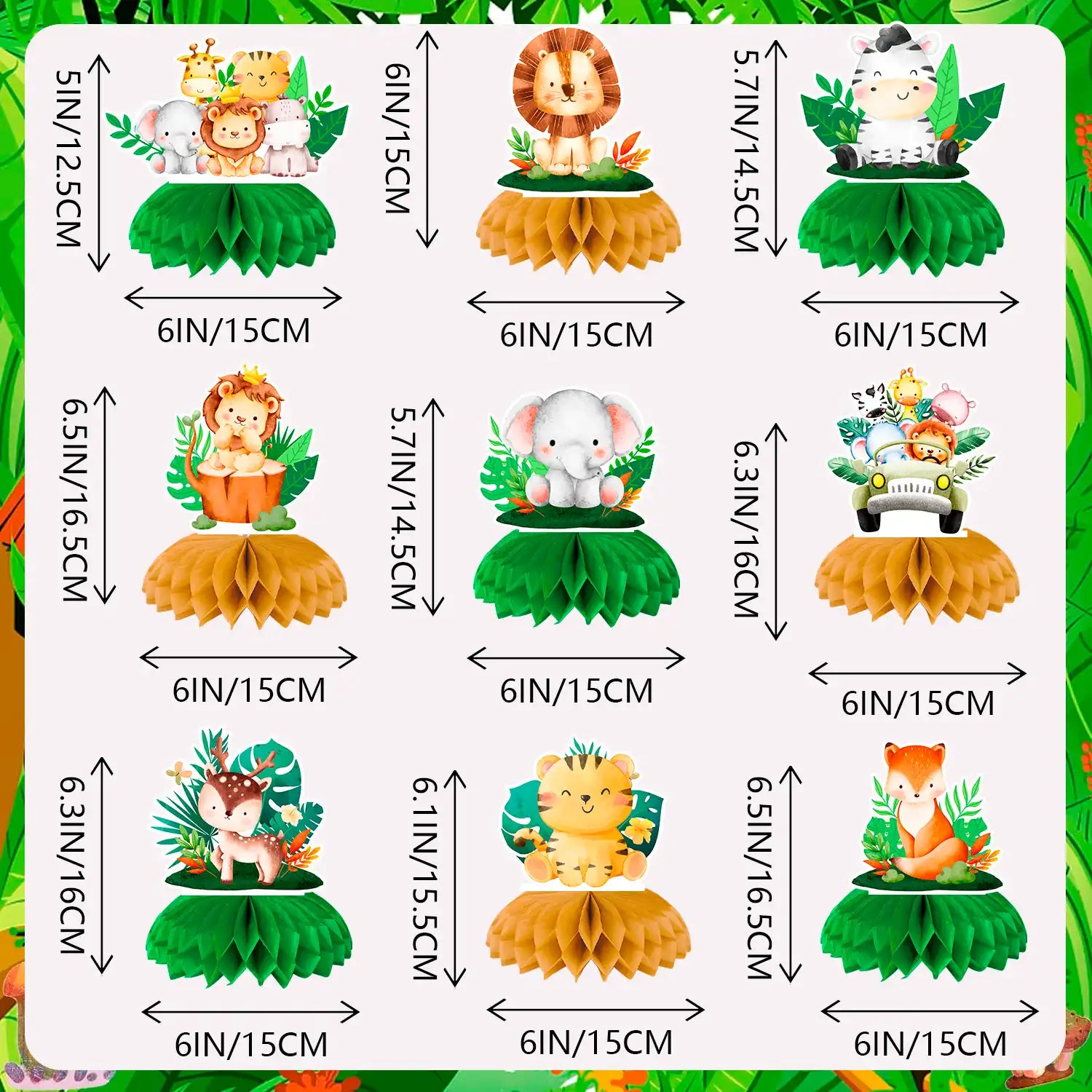 Safari Animal Honeycomb Centerpieces, 9 Pcs Baby Jungle Animals Honeycomb Centerpieces/Jungle Animals Honeycomb Table Toppers/Safari Baby Shower Centerpieces, for Jungle Baby Shower Decorations