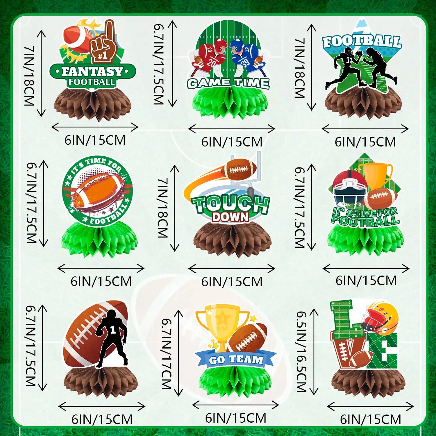 Football Honeycomb Centerpiece, 9 Pcs Football Rugby Honeycomb Centerpieces/Football Themed Honeycomb Table Centerpieces/Football Table Honeycomb Centerpieces for Football Party Decorations Supplies