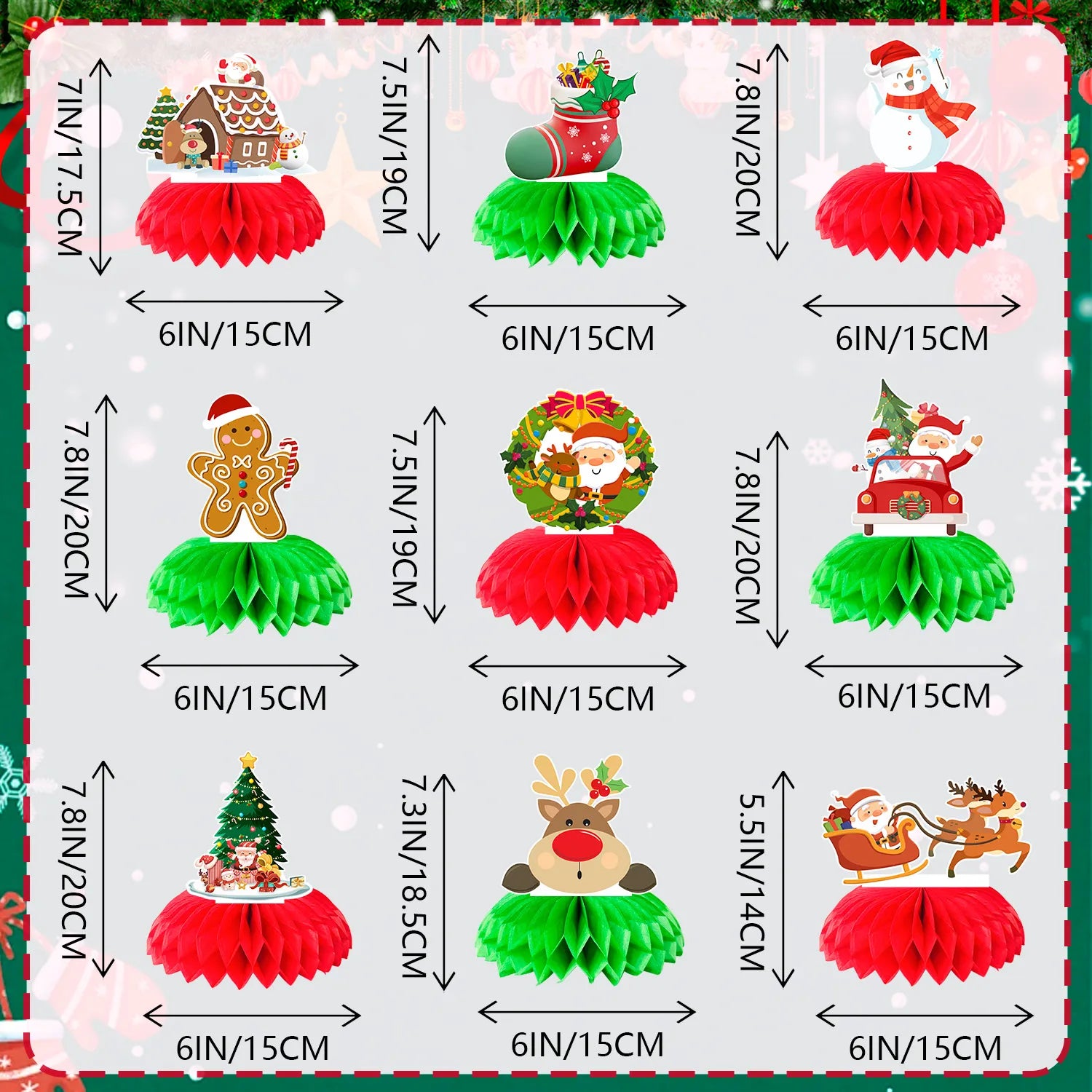 Merry Christmas Honeycomb Centerpieces,9Pcs Christmas Party Honeycomb Centerpieces,Christmas Honeycomb Table Centerpieces&Honeycomb Christmas Decorations for Christmas Table Decorations Indoor Outdor