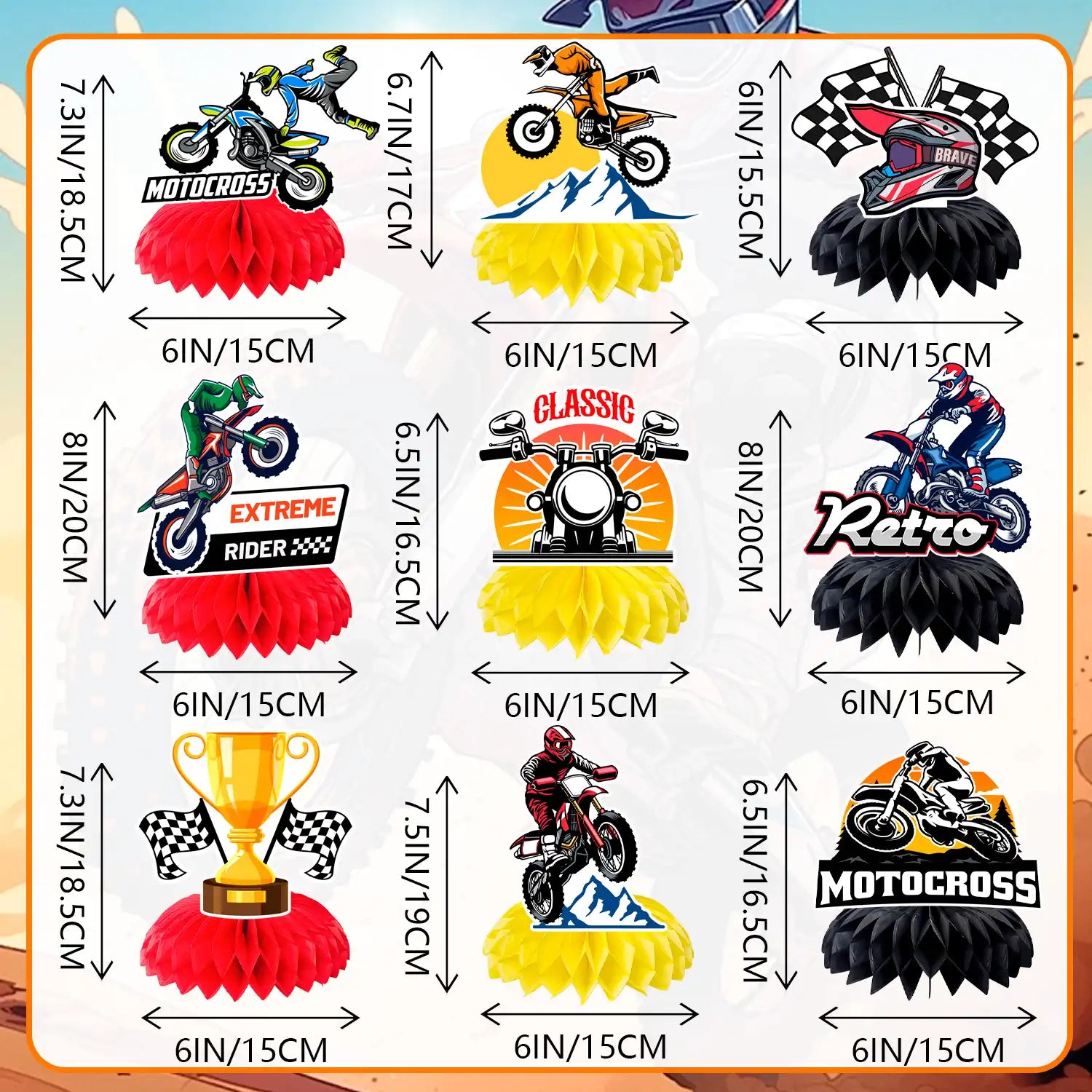 Motorcycle Honeycomb Centerpiece, 9 Pcs Motorbike Happy Birthday Honeycomb Centerpieces/Dirt Bike Party Centerpieces/Motorcycle Birthday Decorations Honeycomb for Dirt Bike Birthday Party Decorations