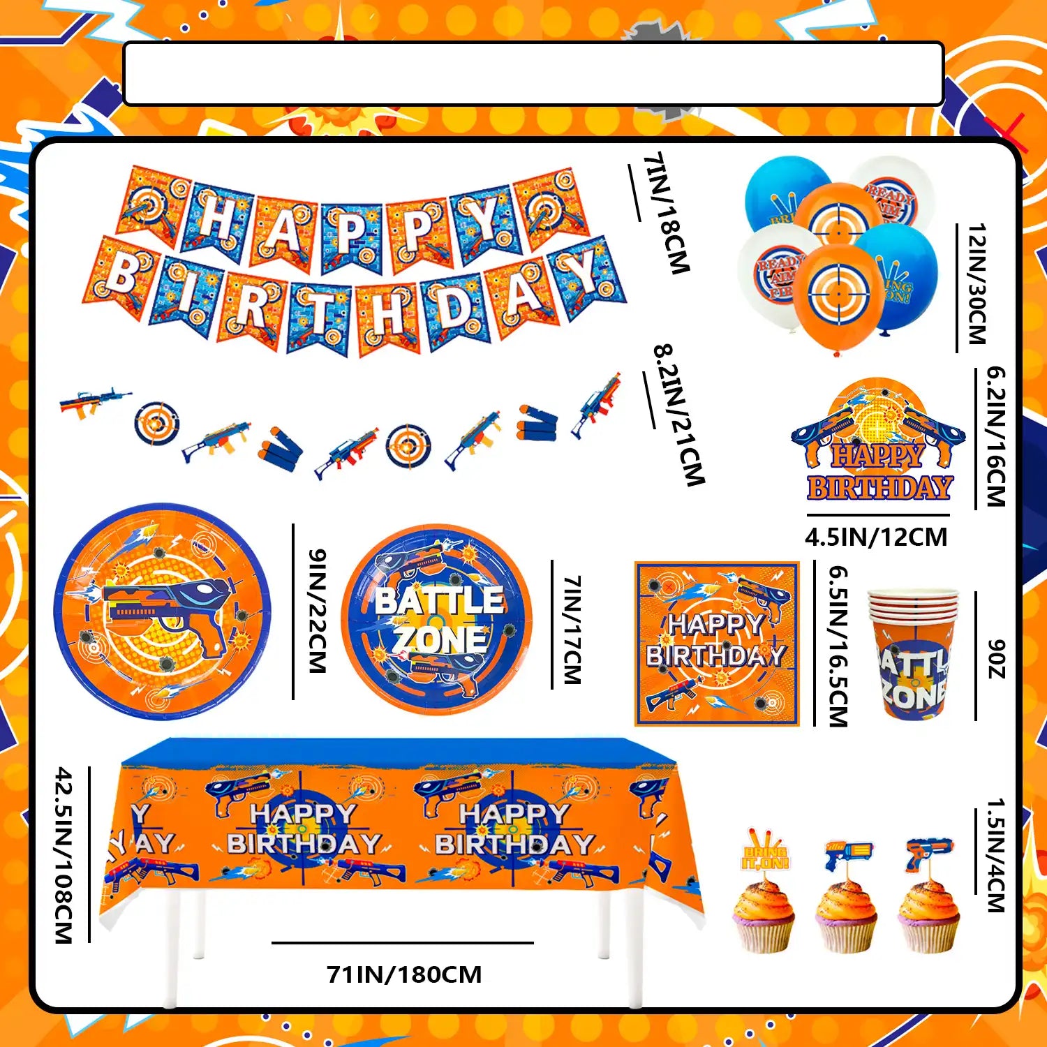 Dart War Party Supplies, 16 Guests Dart War Birthday Decorations set Include Dart War Party Plates Cups Napkins Tableware set Tablecloth Balloons ect Gun Party Supplies for Boys Birthday,Serves 16