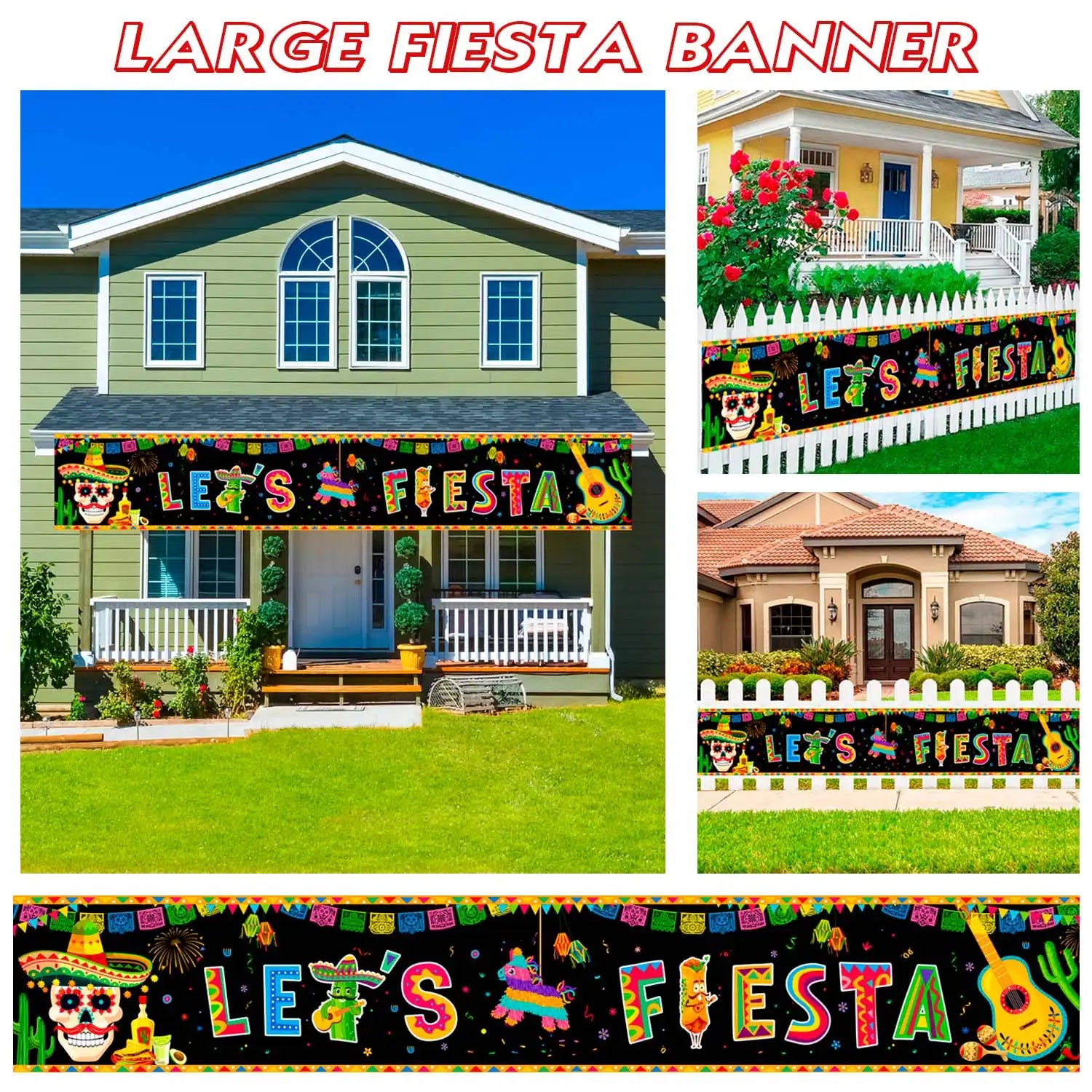 Mexican Fiesta Yard Banner, 118''x19.6''Mexican Theme Birthday Party Yard Banner Mexican Birthday Party Yard Banner Mexican Fiesta Banner Yard Sign, Mexican Yard Banner for Fiesta Party Decorations