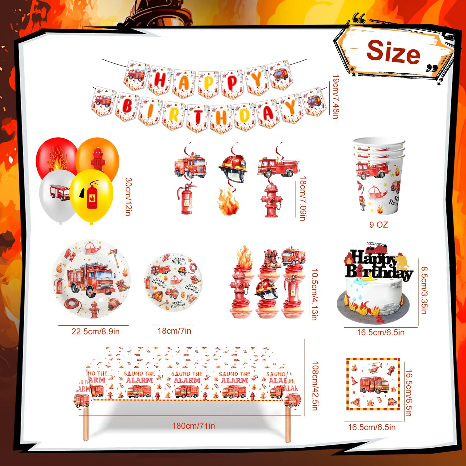 Fire Truck Birthday Party Supplies, 73pcs Firetruck Birthday Decorations & Tableware Set - Fire Truck Party Plates Cups & Fire Truck Cake Decorations Banner etc Firefighter Birthday Party Decorations