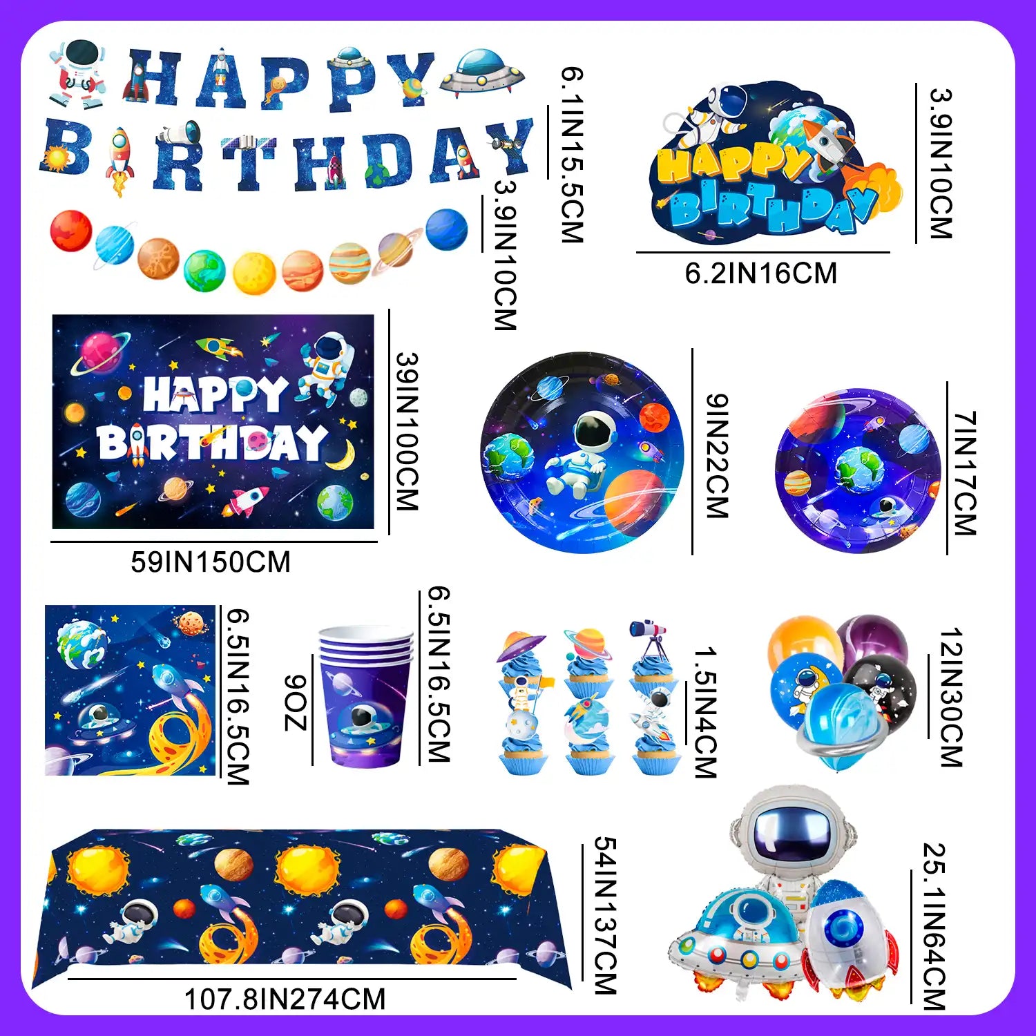Space Birthday Party Decorations, 10 Guests Space Birthday Decorations&Outer Space Birthday Tableware Set- Outer Space Birthday Party Plates Tablecloth Backdrop Balloon etc Space Themed Party Decorations