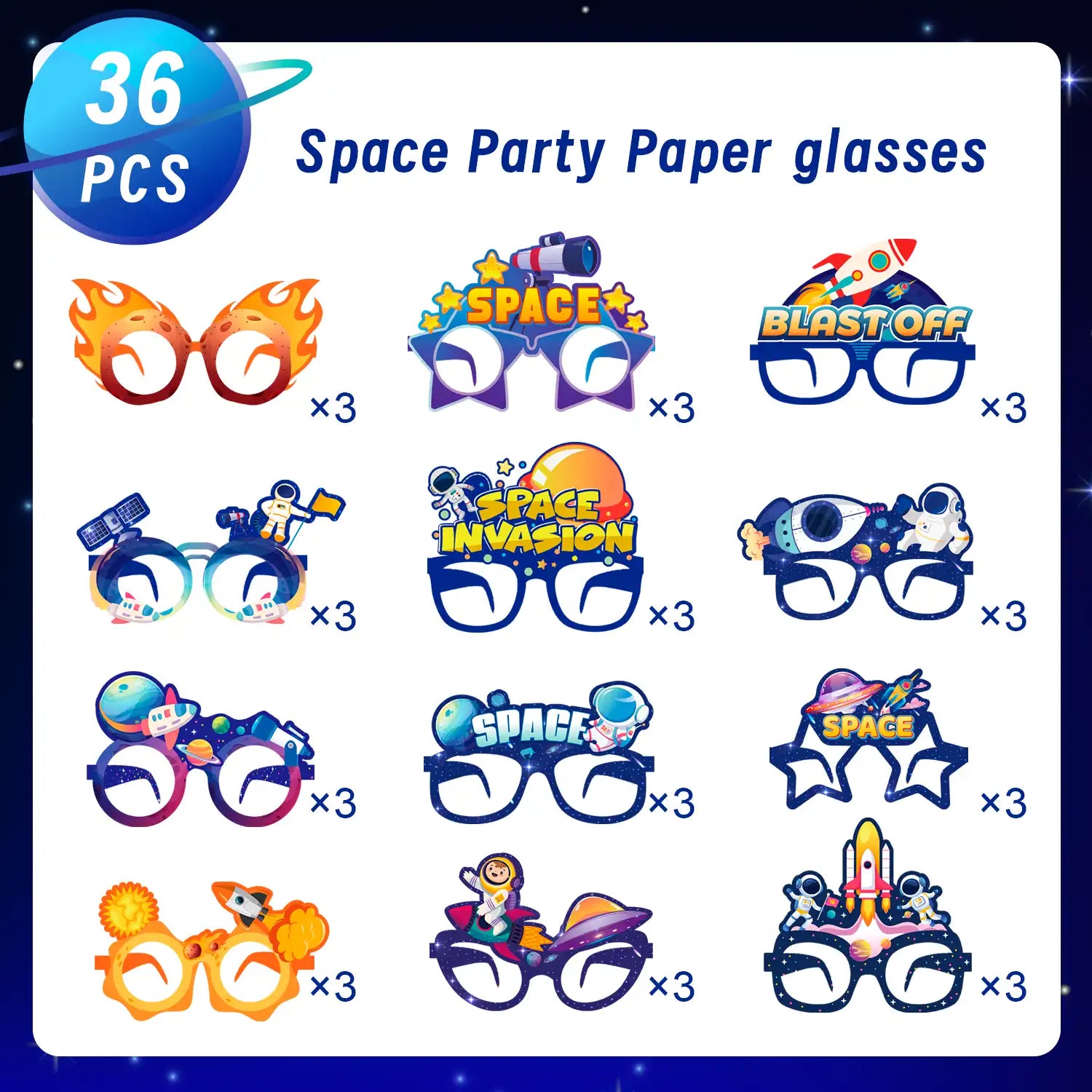 Space Birthday Paper Glasses, 36 Pcs Space Paper Glasses Set - Space Party Photo Glasses, Space Party Paper Glasses & Space Paper Eyeglasses for Space Birthday Party Decorations/Favors