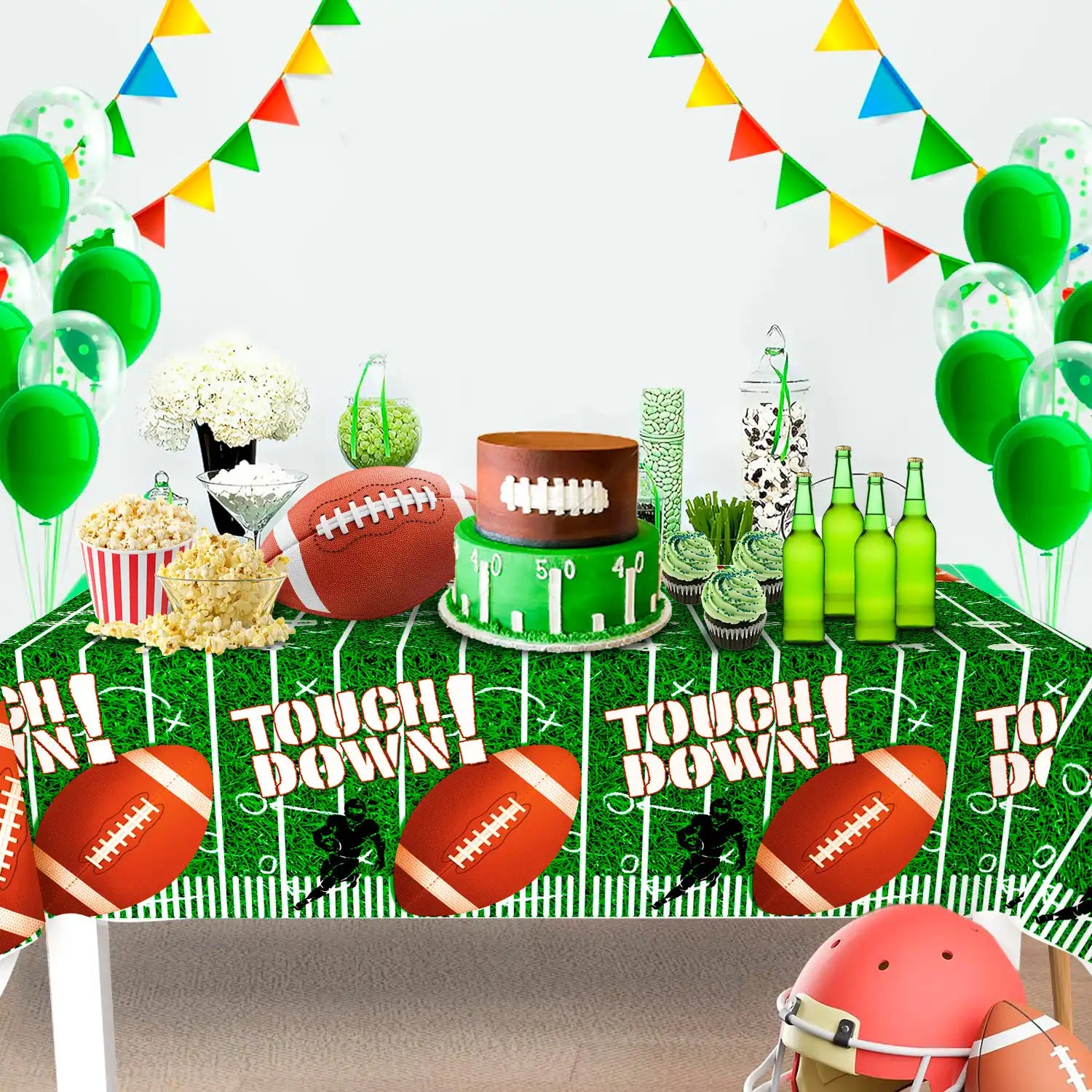 Football Tablecloth - 2 Pack Football Party Decorations Football Party Tablecloths, Football Birthday Party Tablecloth for Tailgate Party Superbowl Decorations Supplies, 53'' x 107''