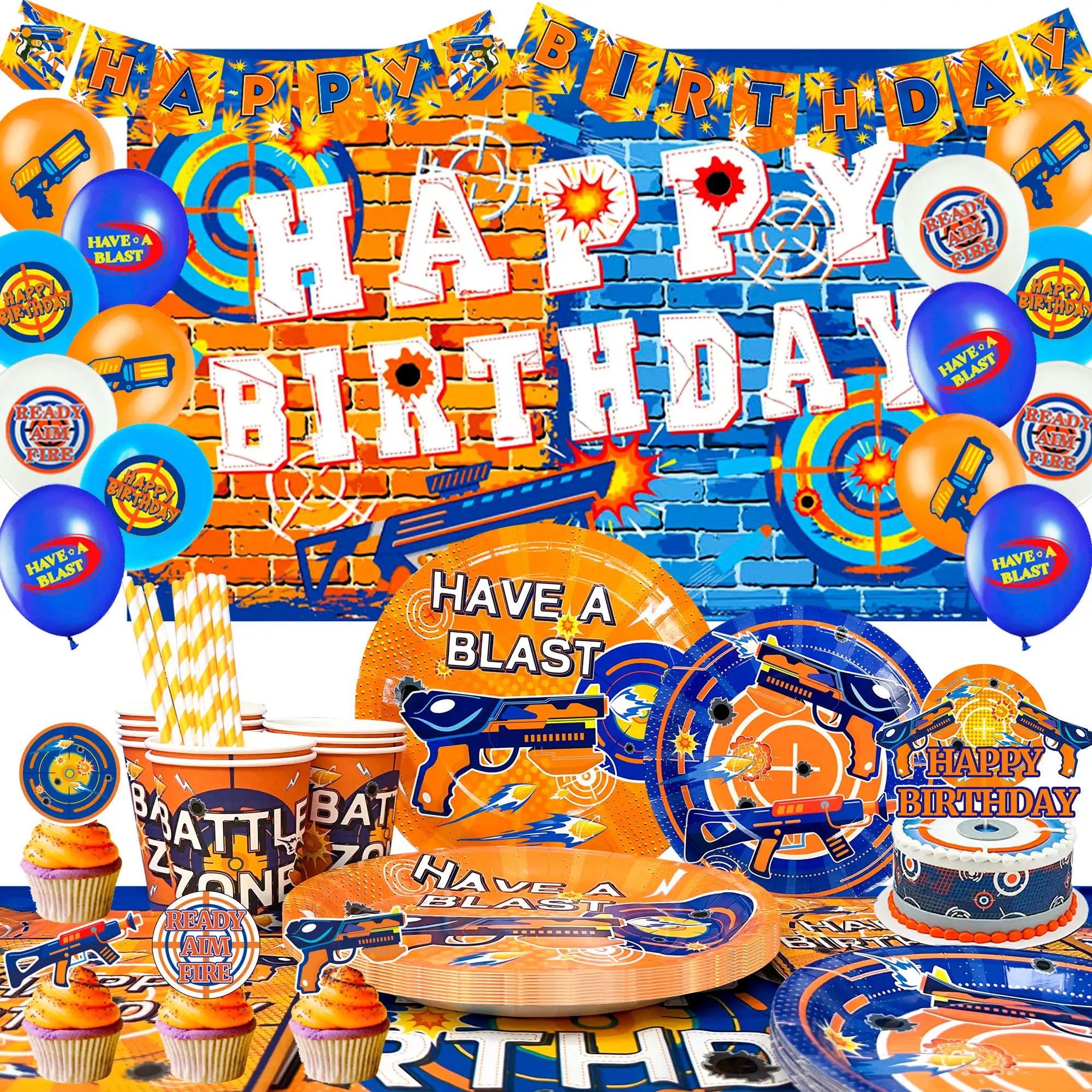 Dart Birthday Party Supplies, 16 Guests Dart War Party Decorations Tableware Set - Dart War Plates Cups Napkins Tablecloth Banner Balloon Backdrop Cake Topper etc Dart War Party Supplies