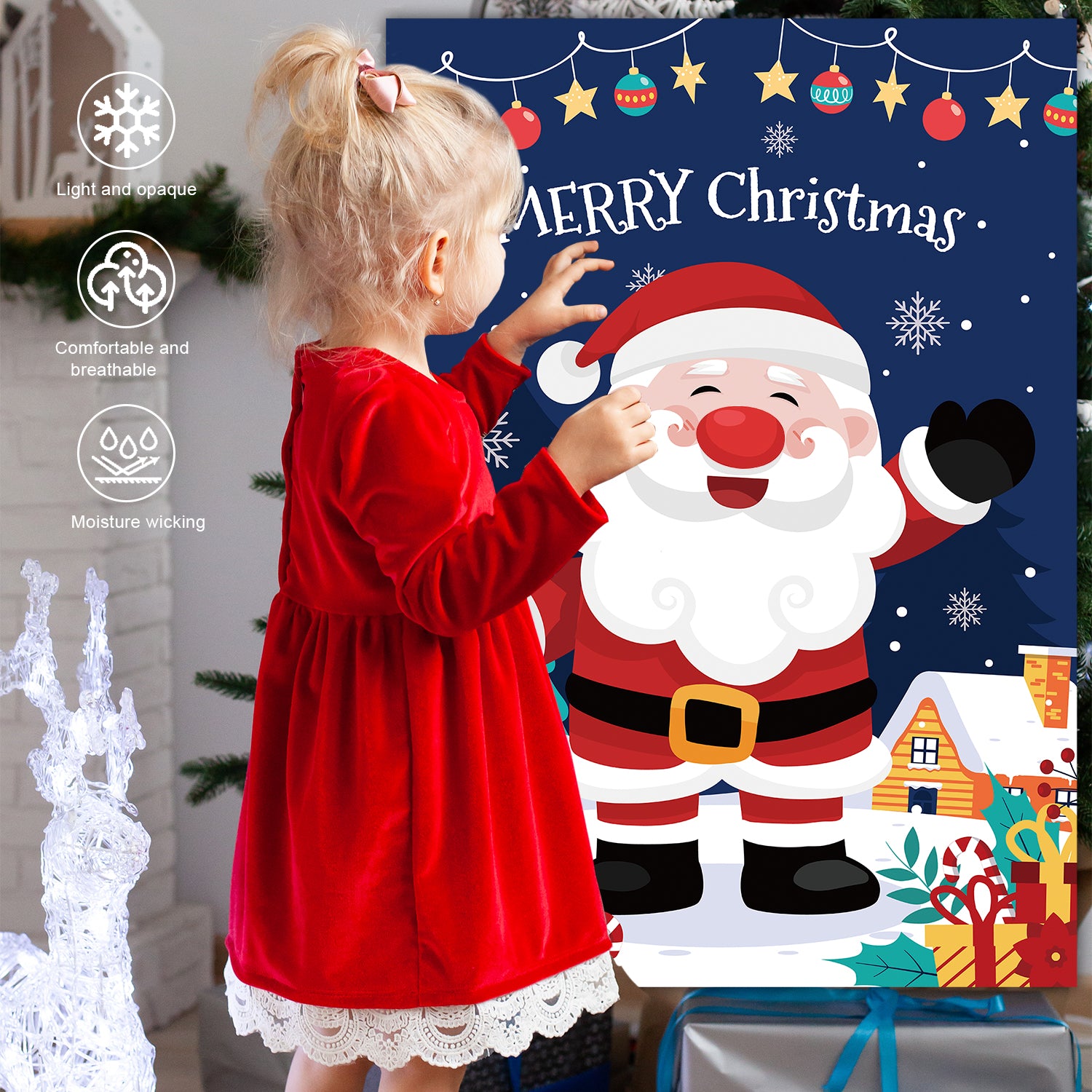Pin The Christmas Game,5 Pcs Christmas Pin Party Game Supplies-Christmas Pin The Poster,Christmas Party Blindfold&Red Nose Christmas Stickers etc Christmas Pin The Nose Game for Christmas Decorations