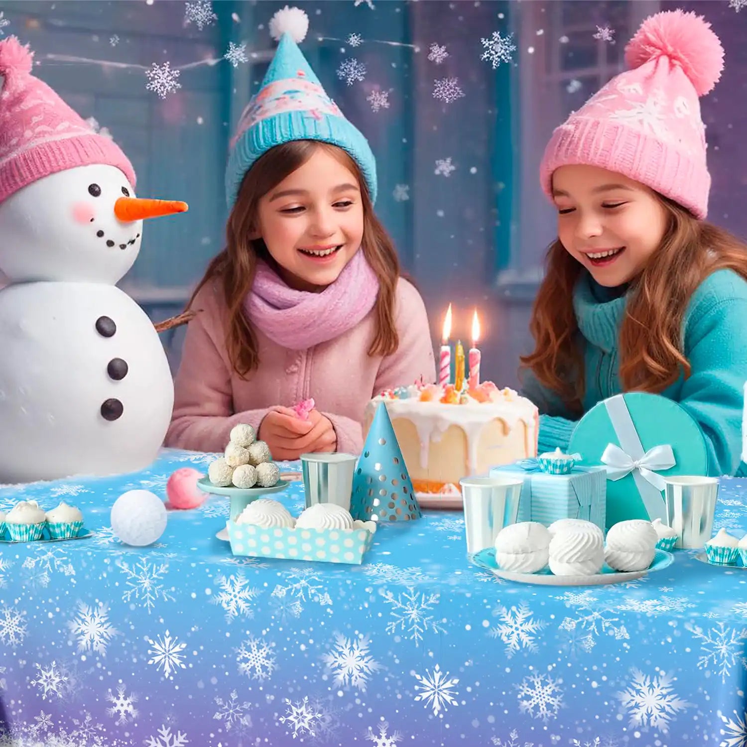 Snowflake Tableclot,3 Pcs Winter Wonderland Tablecloth Set-Winter Snowflake Party Tablecloth,Snowflake Table Cloth&Winter Snowflake Table Cover for Winter Wonderland Decorations&Snowflake Decorations