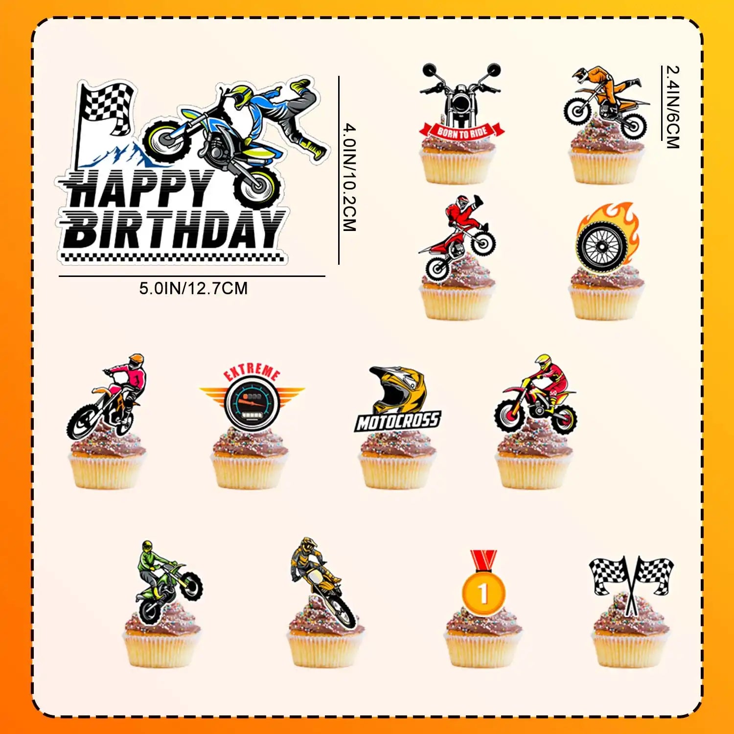 Motorcycle Cake Topper, 24 Pcs Motorcycle Cupcake Toppers/Dirtbike Cupcake Toppers + 1 Pcs Dirt Bike Cake Topper/Motorcycle Birthday Cake Decorations, for Dirt Bike Birthday Party Decorations Supplies