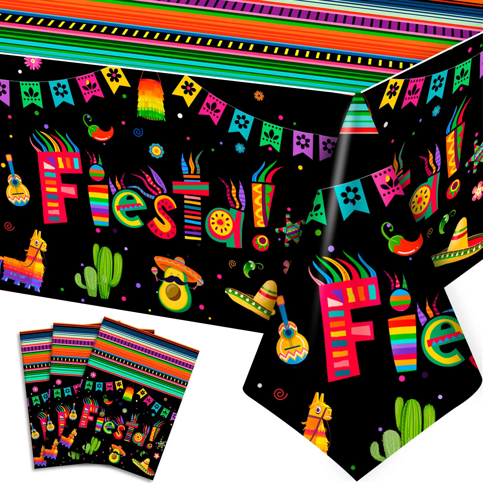 Mexican Fiesta Party Tablecloth, 3 Pcs Mexican Fiesta Tablecloths Set - Mexican Tablecloth for Fiesta, Cinco de Mayo Table Covers & Cinco de Mayo Fiesta Tablecloth, for Mexican Fiesta Party Decorations