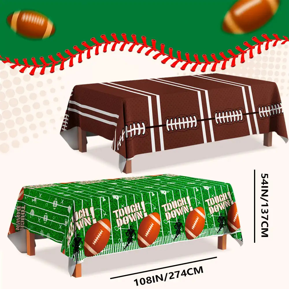 Football Tablecloth - 2 Pack Football Party Decorations Football Party Tablecloths, Football Birthday Party Tablecloth for Tailgate Party Superbowl Decorations Supplies, 53'' x 107''