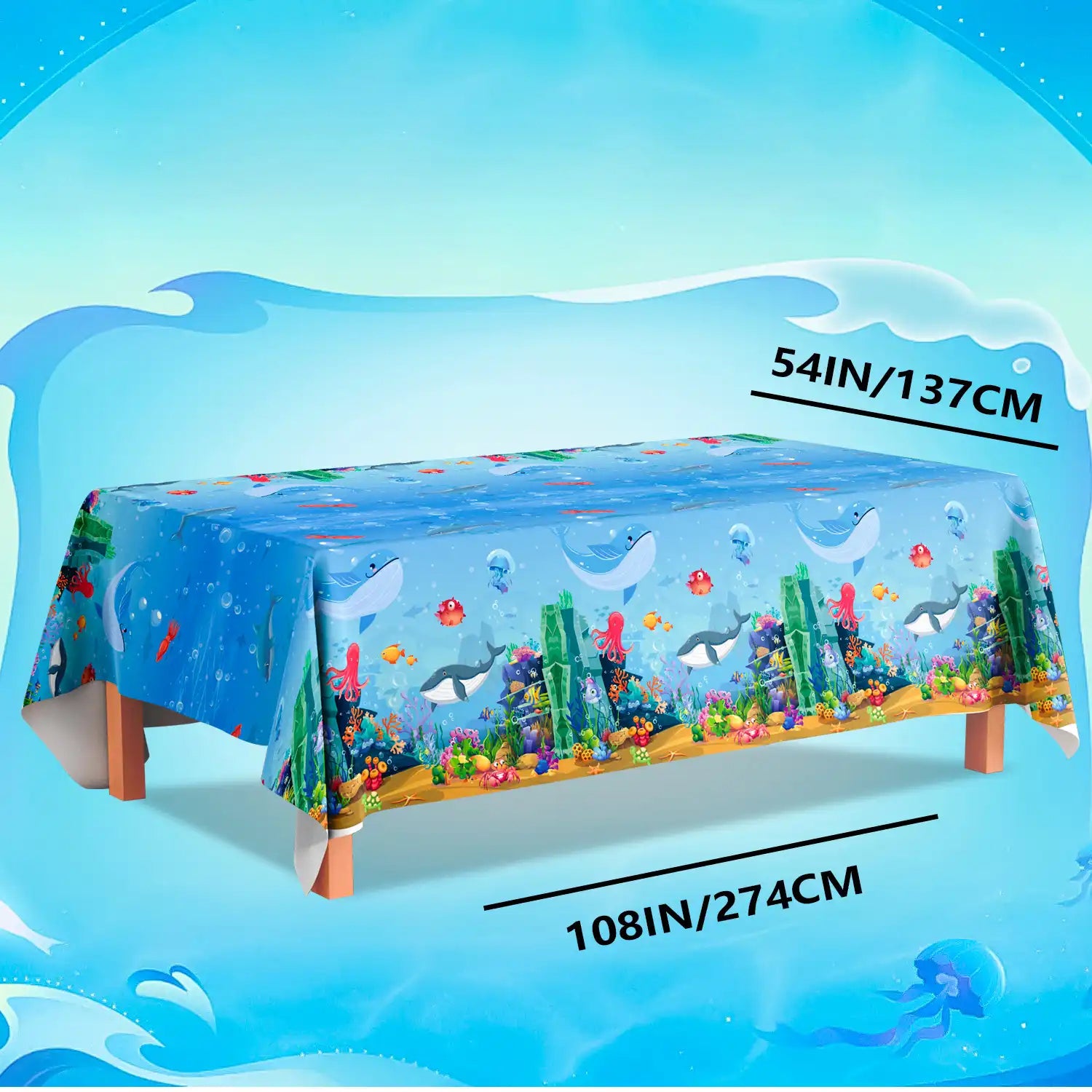 Under The Sea Tablecloth, 3 Pcs Sea Animal Table Cloth Set - Underwater Creatures Tablecloth, Under The Sea Party Tablecloth & Ocean Table Cloth, for Under The Sea Party Decorations Supplies