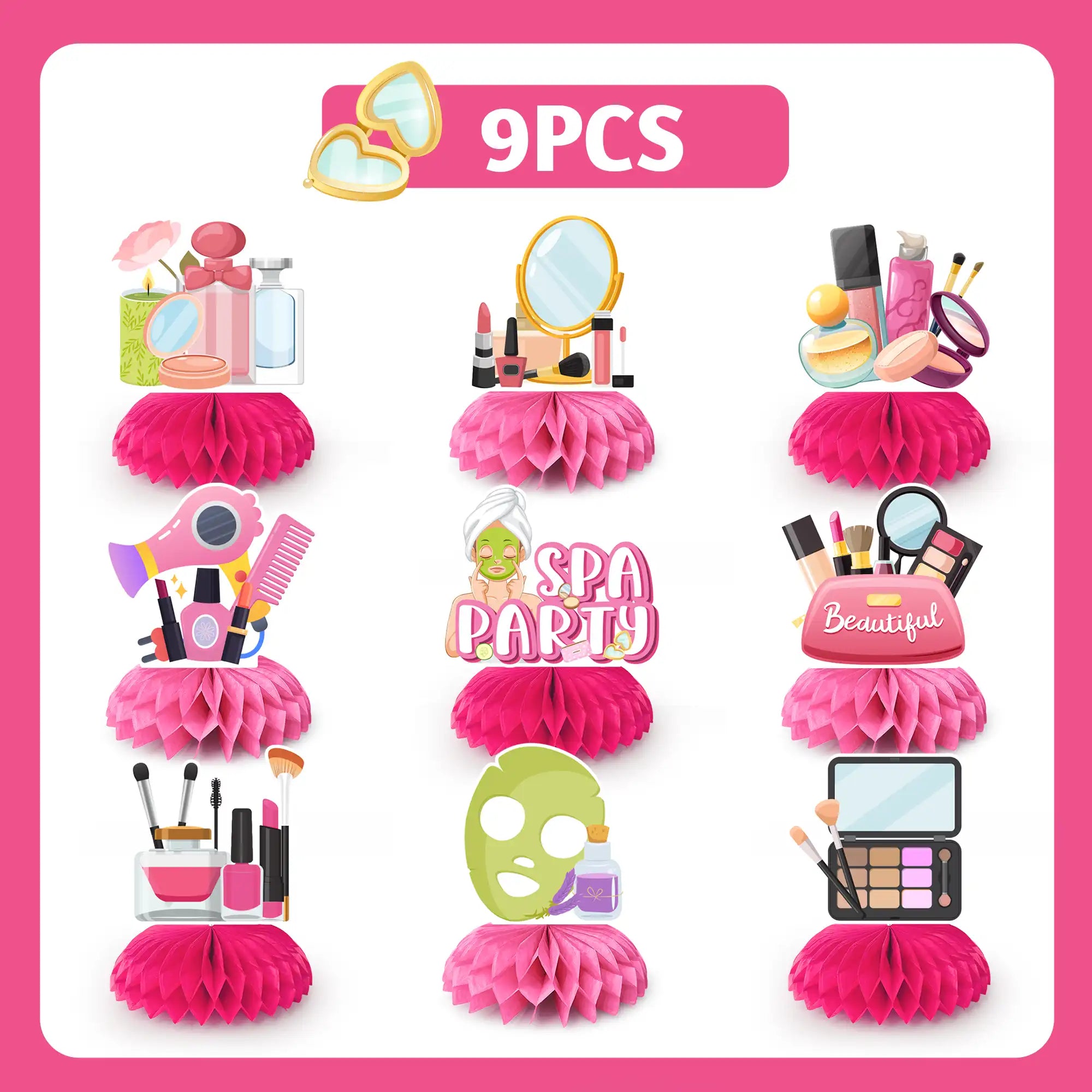 Spa Party Decorations, 9pcs Spa Honeycomb Centerpieces/Make Up Table Decorations/Spa Centerpieces for Tables/Spa Birthday Party Centerpieces, Spa Day Centerpiece for Makeup Birthday Party Decorations