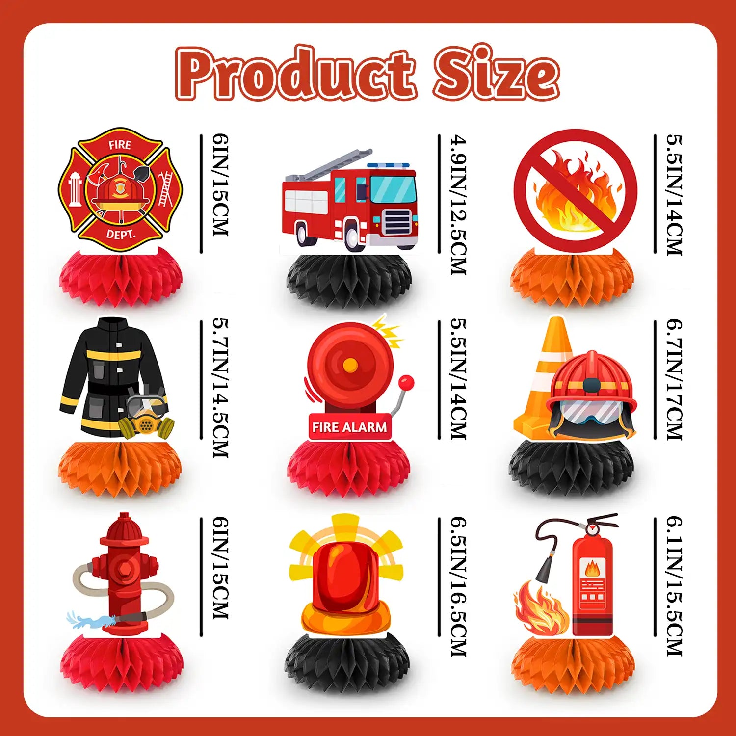 Firetruck Honeycomb Centerpieces, 9 Pcs Fireman Honeycomb Centerpiece, Firetruck Honeycomb Table Centerpiece, Firetruck Birthday Table Honeycomb Centerpieces for Firetruck Birthday Decorations