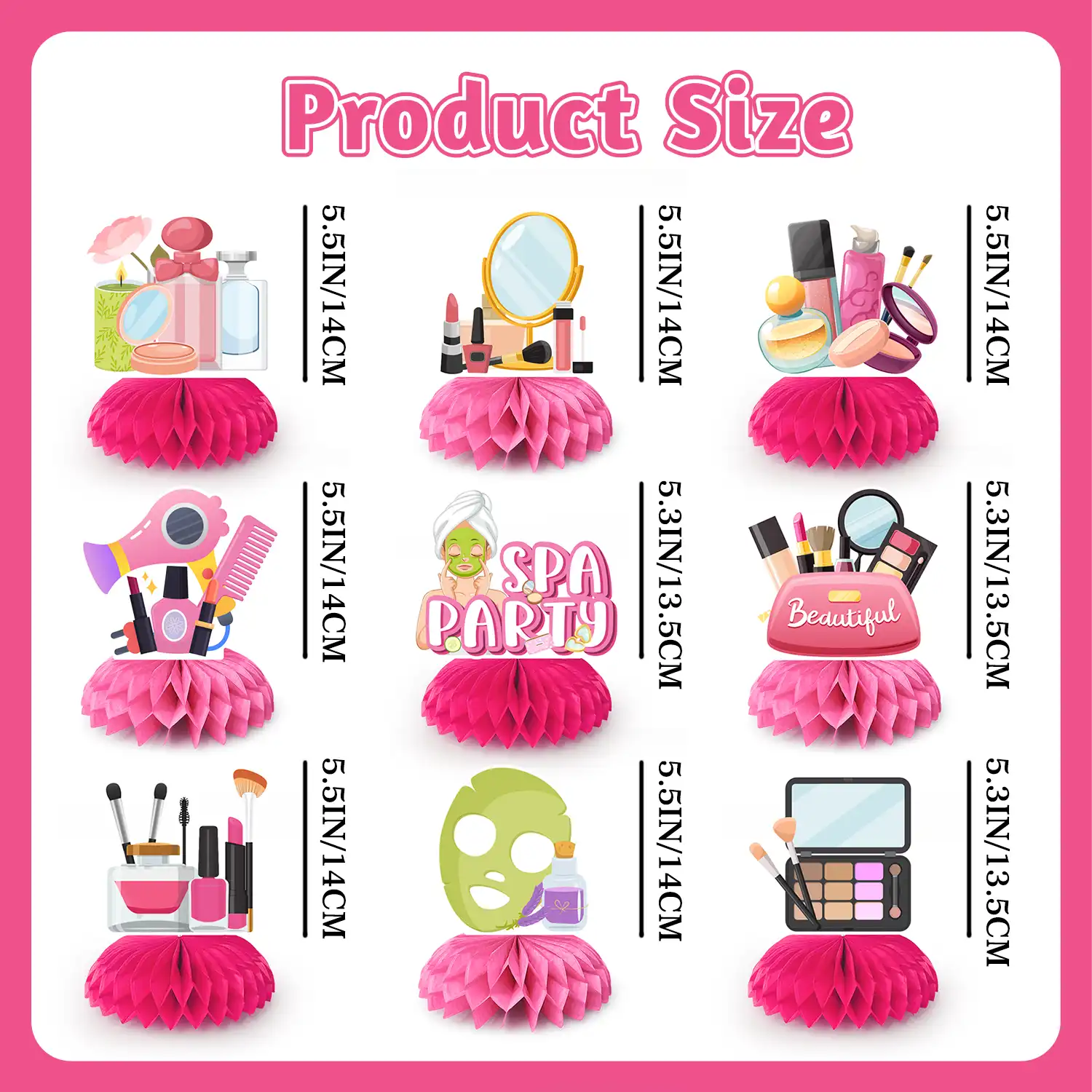Spa Party Decorations, 9pcs Spa Honeycomb Centerpieces/Make Up Table Decorations/Spa Centerpieces for Tables/Spa Birthday Party Centerpieces, Spa Day Centerpiece for Makeup Birthday Party Decorations