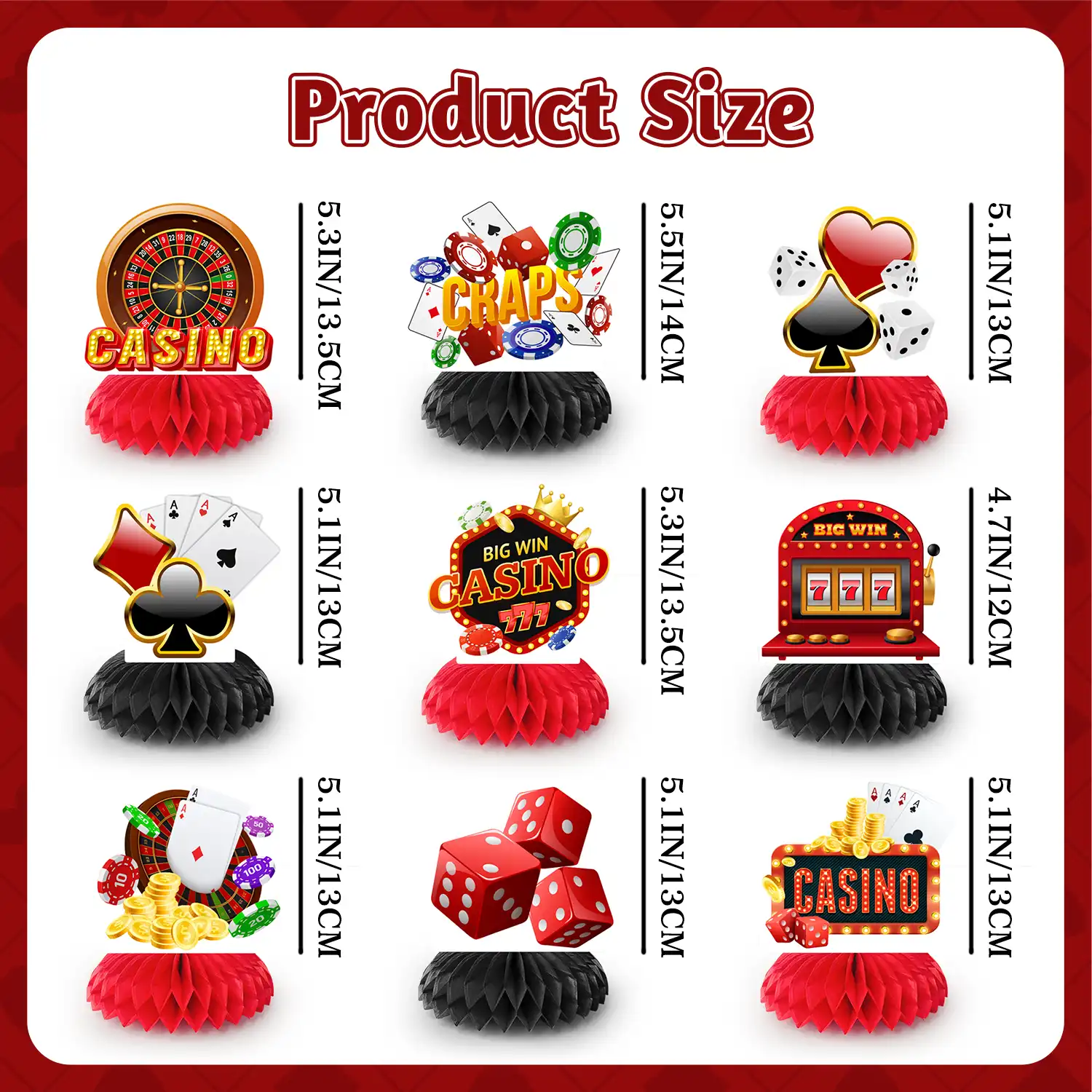 Casino Honeycomb Centerpieces, 9 Pcs Casino Theme Honeycomb Centerpieces & Casino Centerpiece Table Decorations for Casino Party Decorations & Las Vegas Party Decorations