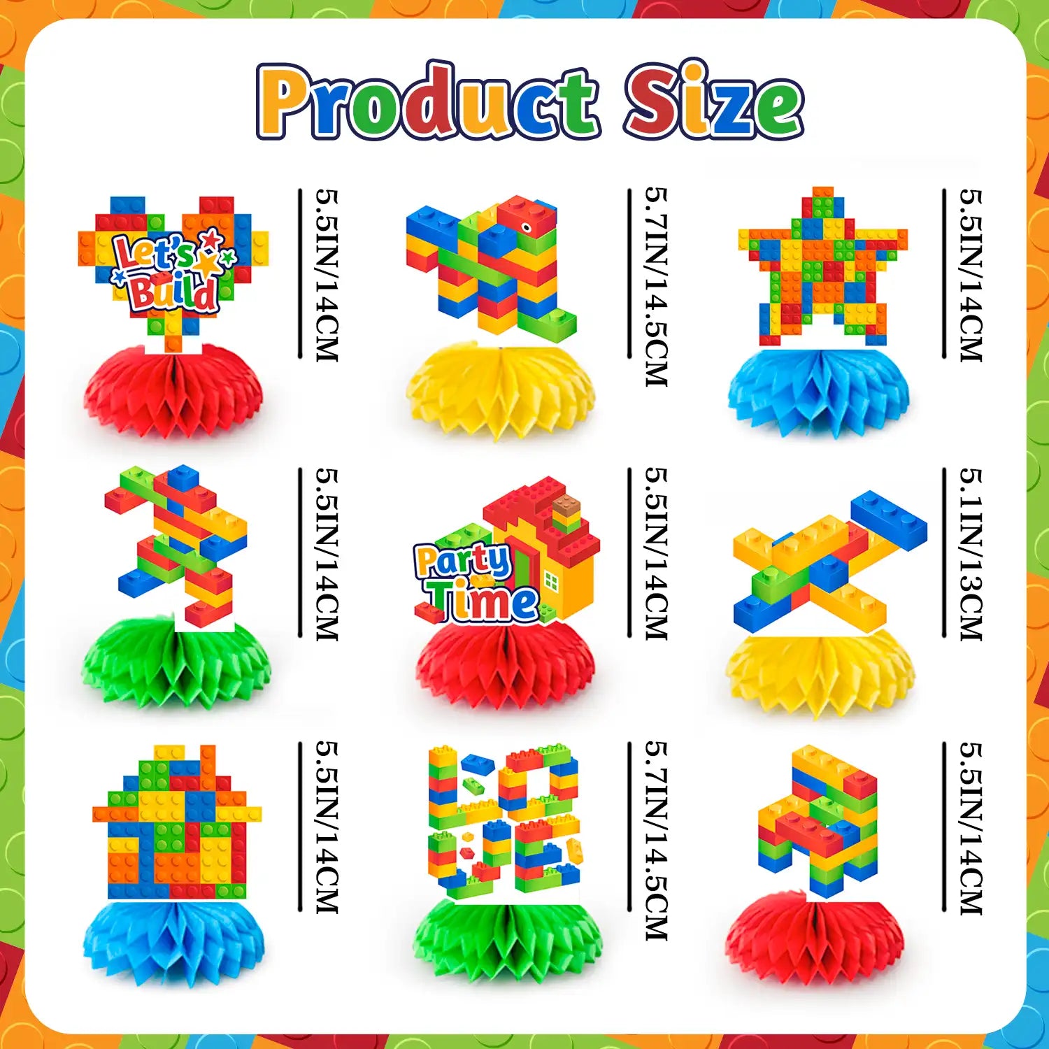 Building Block Honeycomb Centerpieces, 9 Pcs Building Block Themed Honeycomb Centerpieces Building Block Honeycomb Table Decorations Building Block Party Honeycomb for Building Block Birthday Party