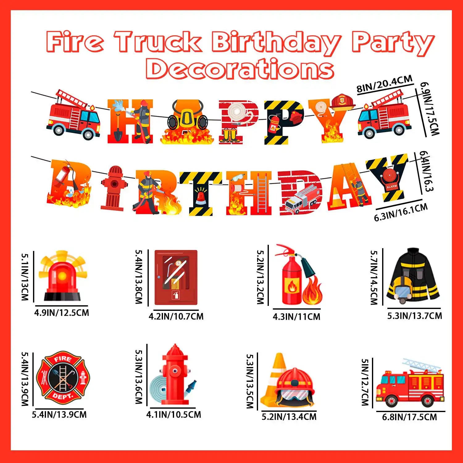 Fire Truck Birthday Decorations Set - Firetruck Birthday Decorations Banner & Fire Truck Party Hanging Swirls, Fire Resuce Theme Hanging Swirls for Firefighter Birthday Party Decorations Supplies