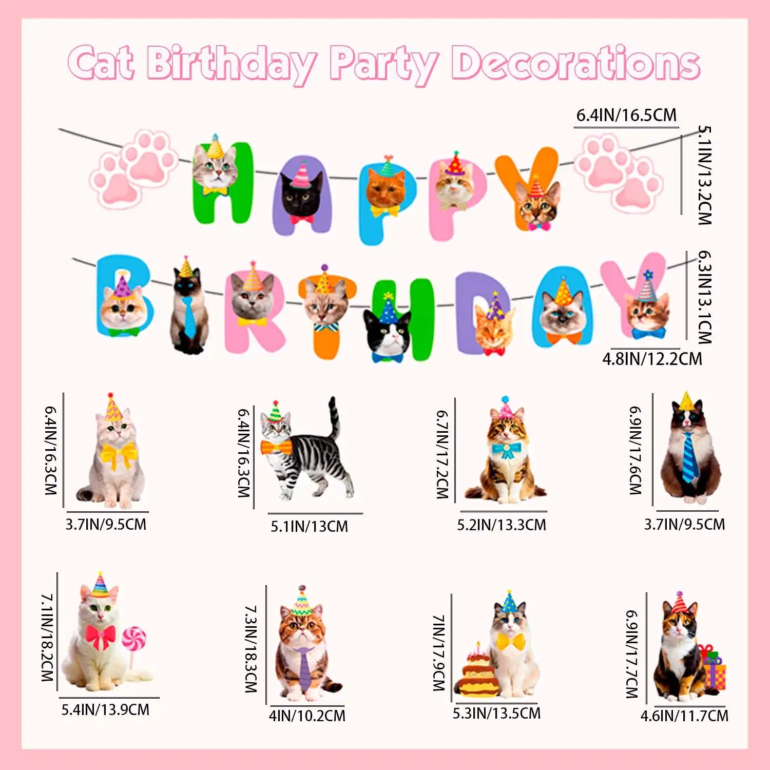 Cat Birthday Party Decorations, 9 Pcs Cat Birthday Decorations - Cat Themed Birthday Banner Balloon & Cat Swirl Decorations for Cat Themed Birthday Party Supplies
