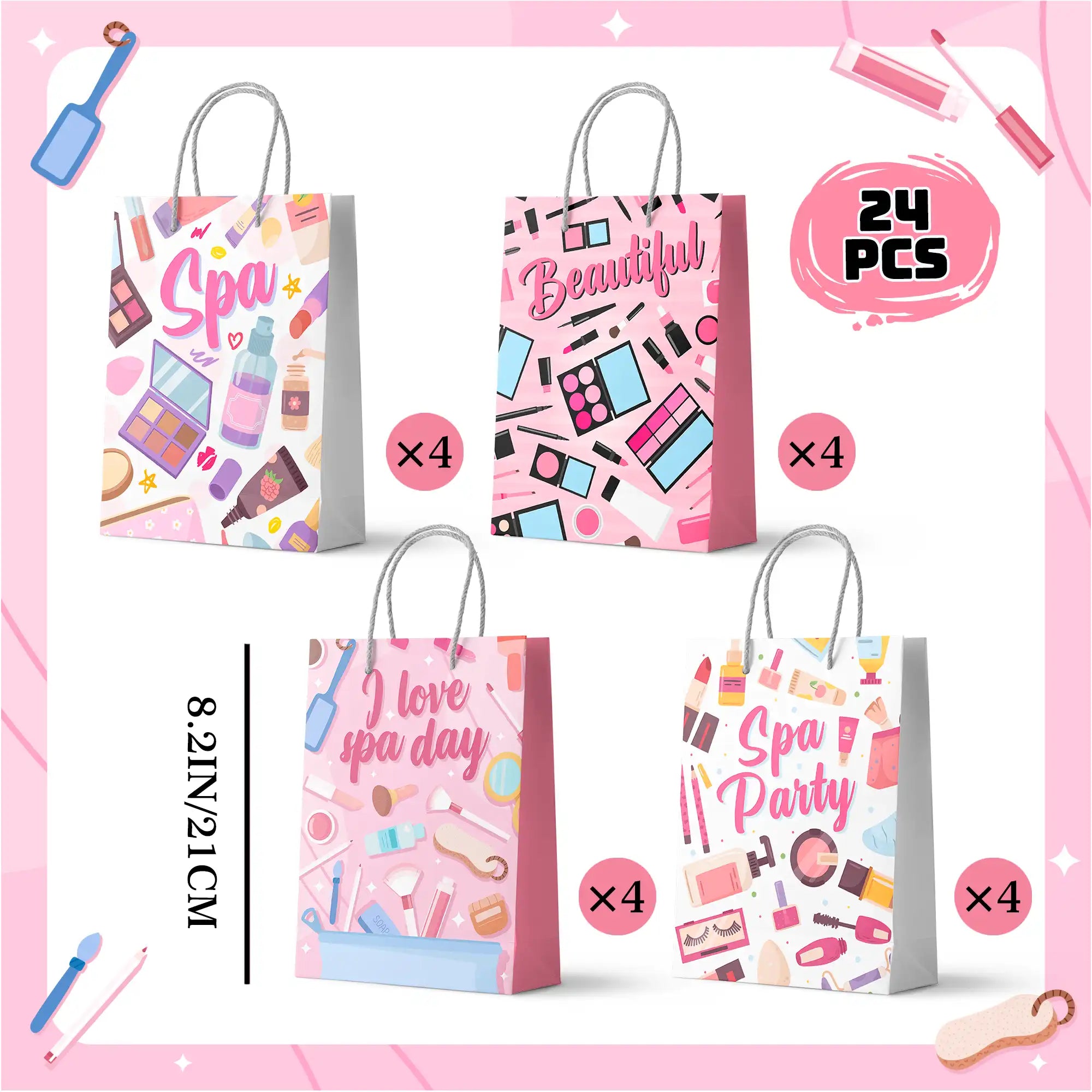 Spa Party Favor Bags, 24pcs Spa Party Gift Bags Spa Party Goodie Bags Spa Party Bags for Makeup Party Decorations, Spa Theme Party Bags for Spa Birthday Party Decorations