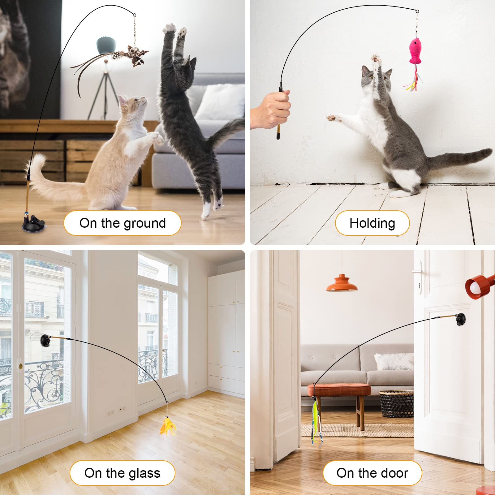 Feather Cat Teaser Strong Suction Cup Cat Toy With Steel Wire Cat